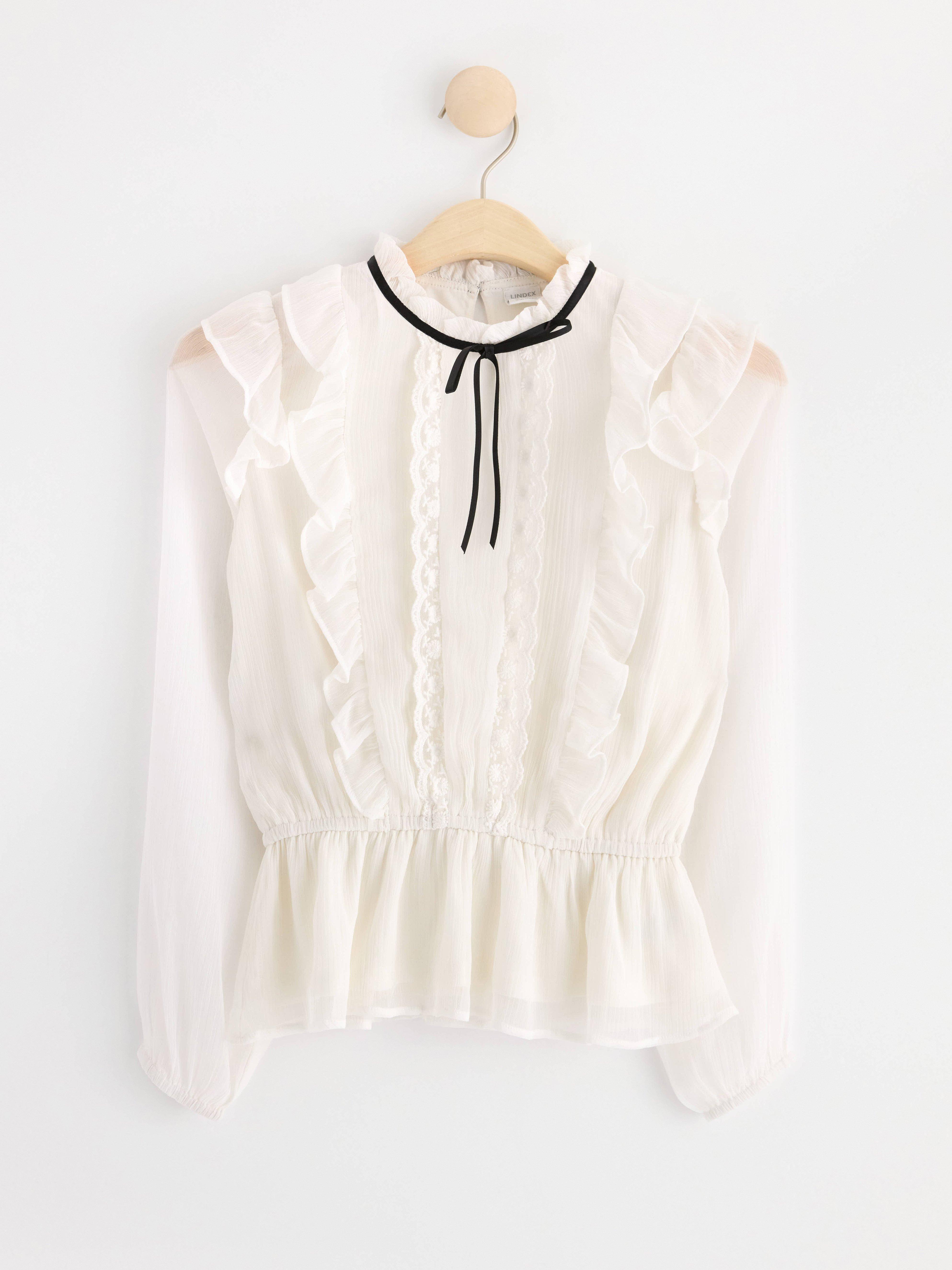 Blouse in chiffon with bow Light Dusty White