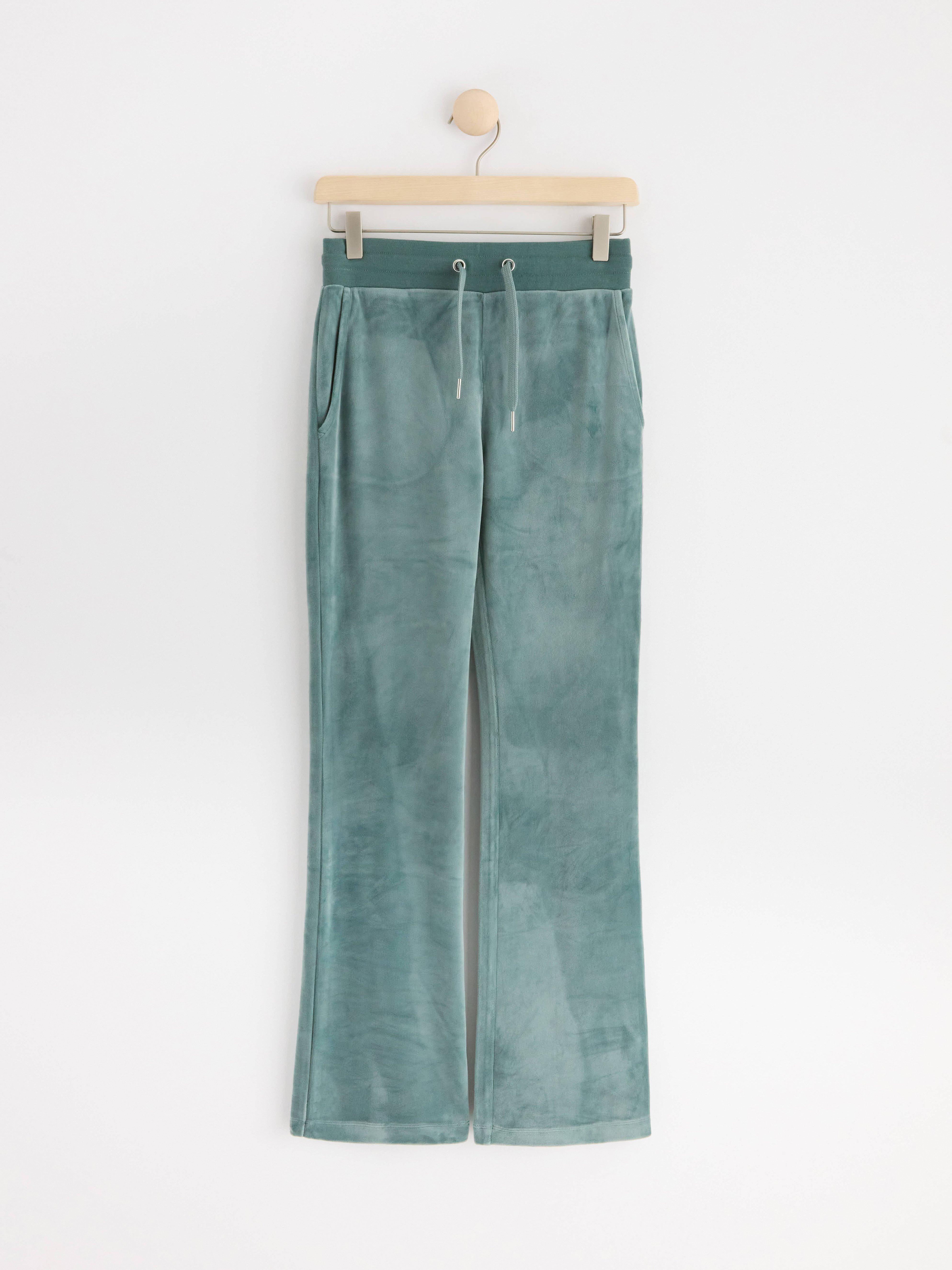 Flared velour trousers Dark Dusty Green