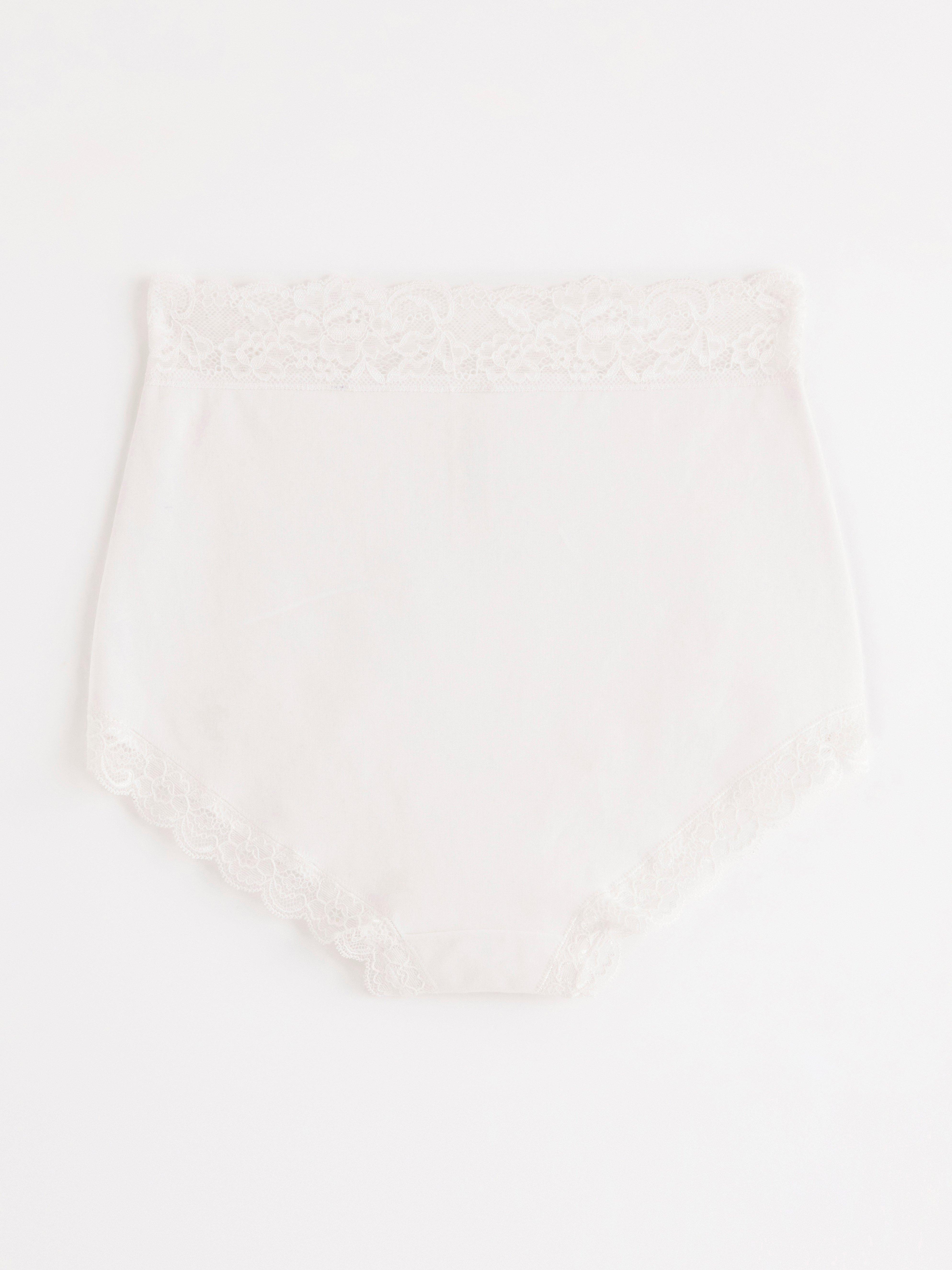 High waist brief with lace trim White