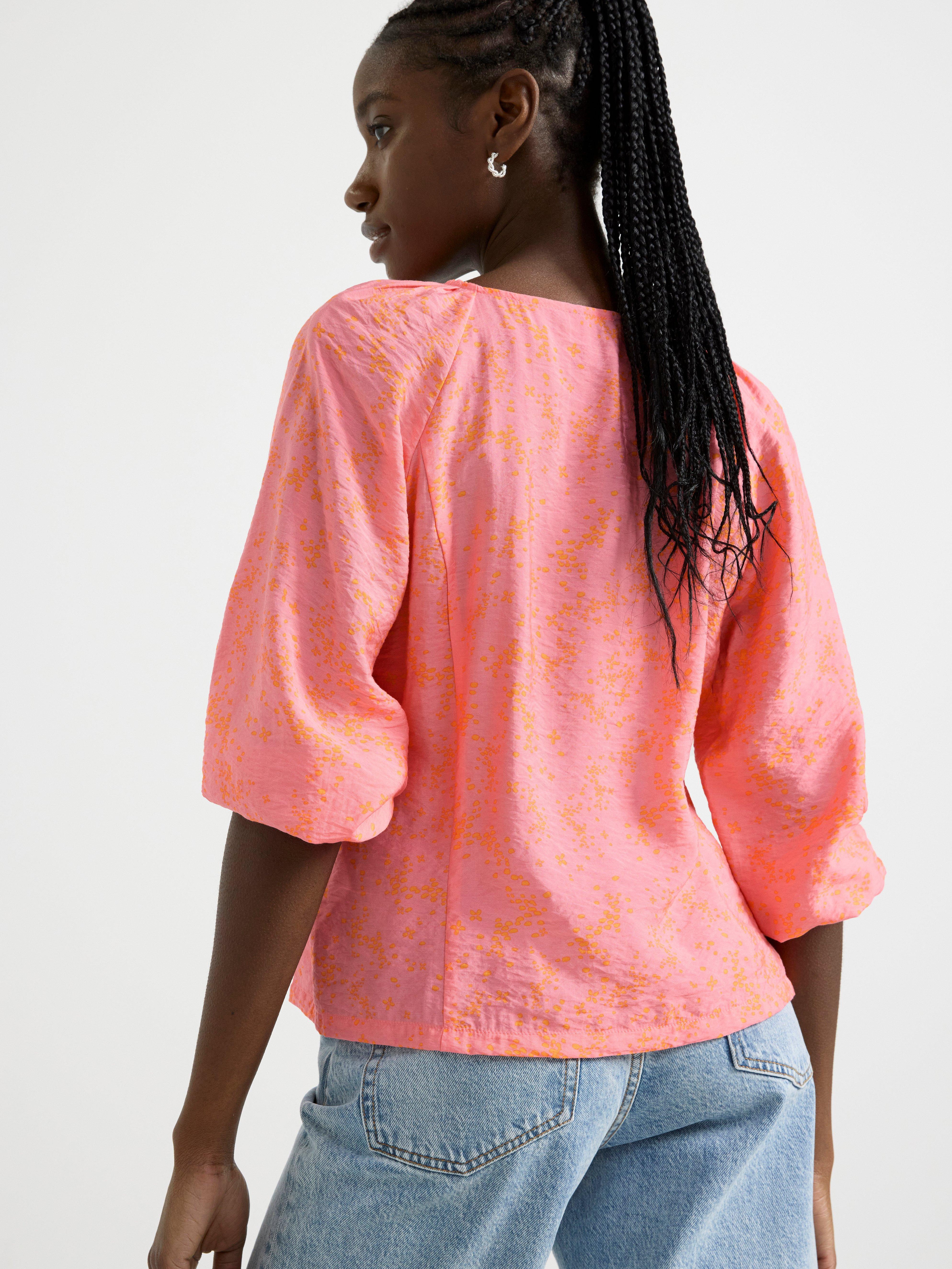 Patterned wide sleeve blouse pink