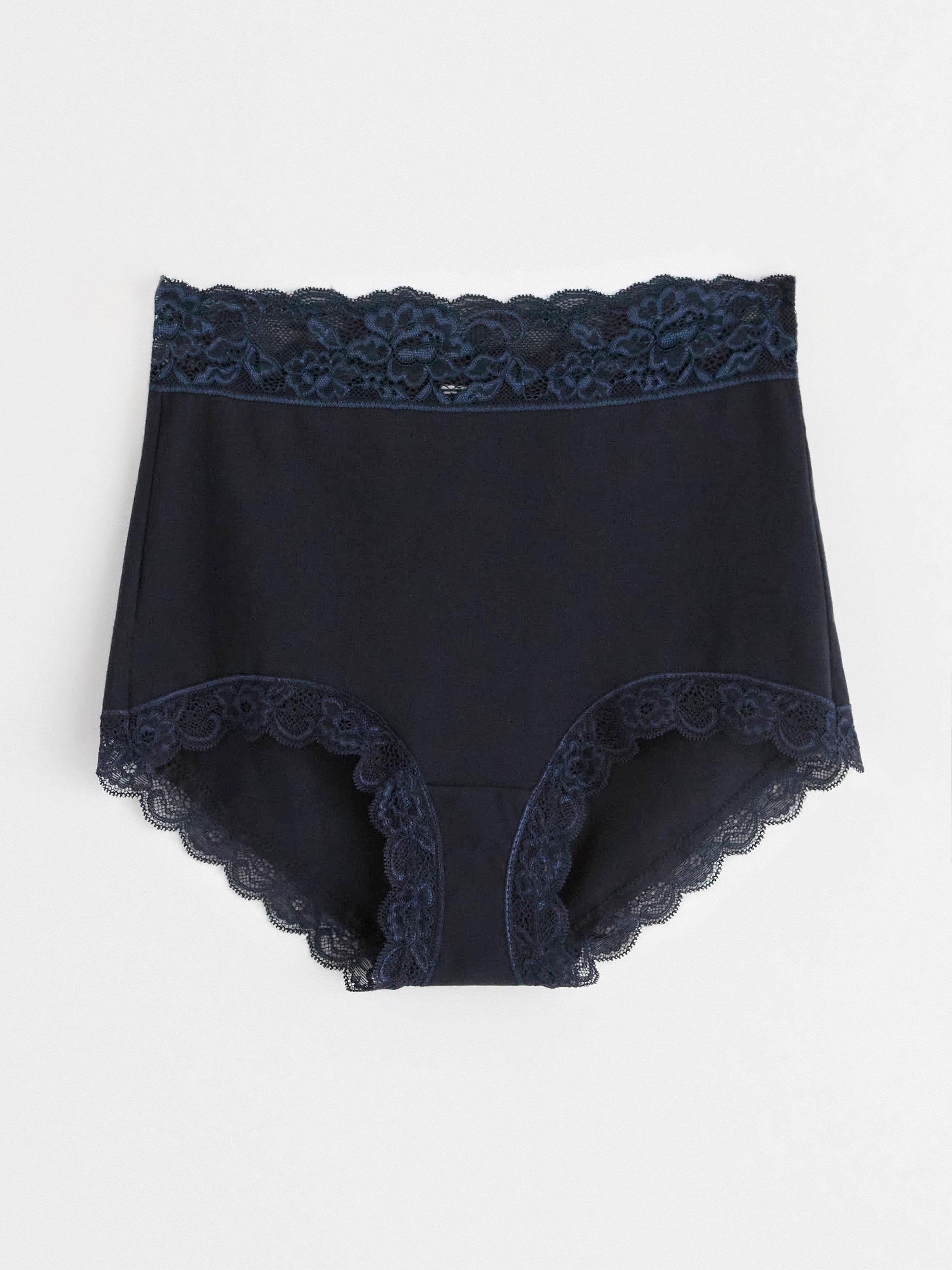 High waist briefs with lace Navy