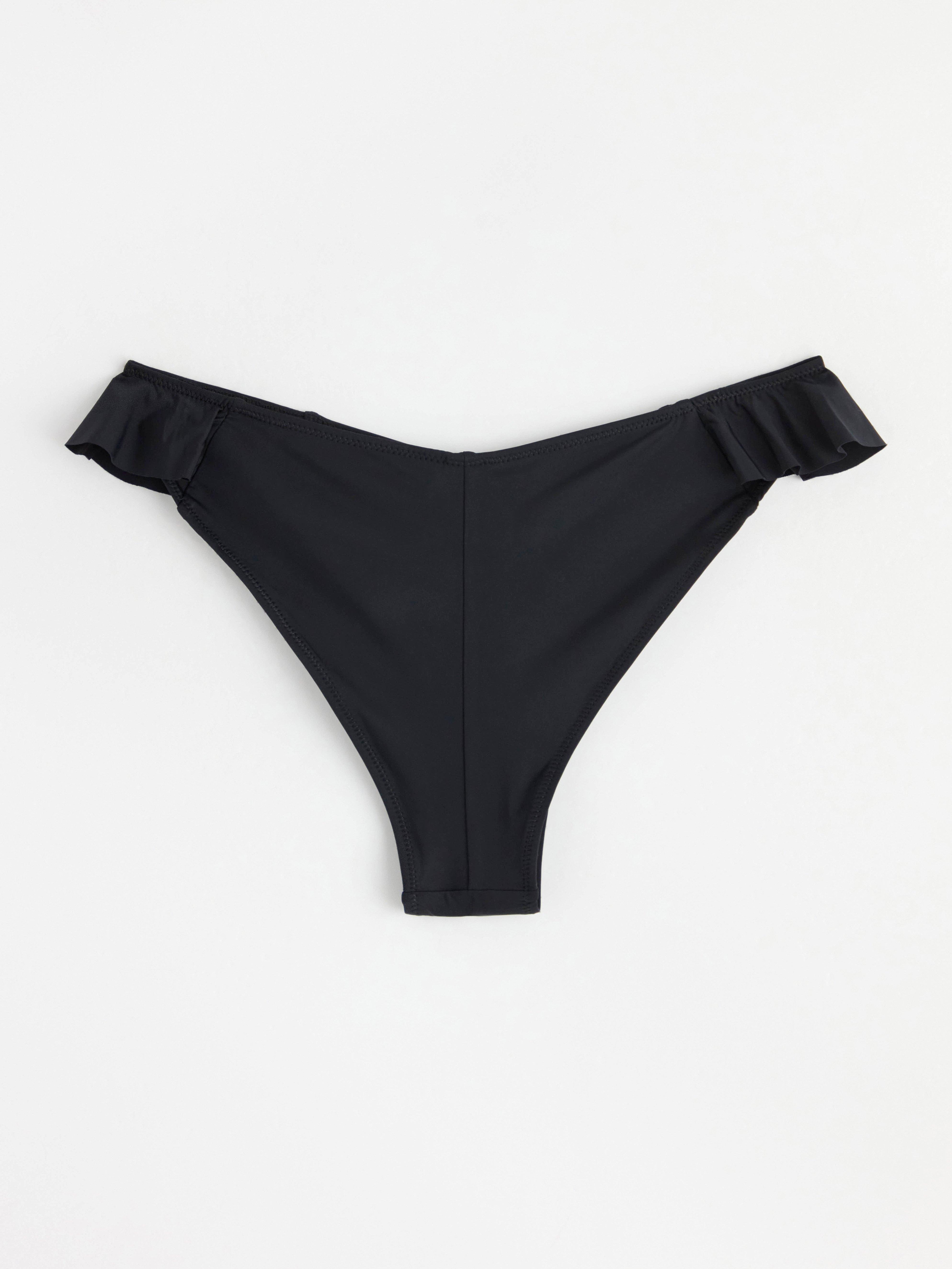 Brazilian bikini bottom with flounces Black