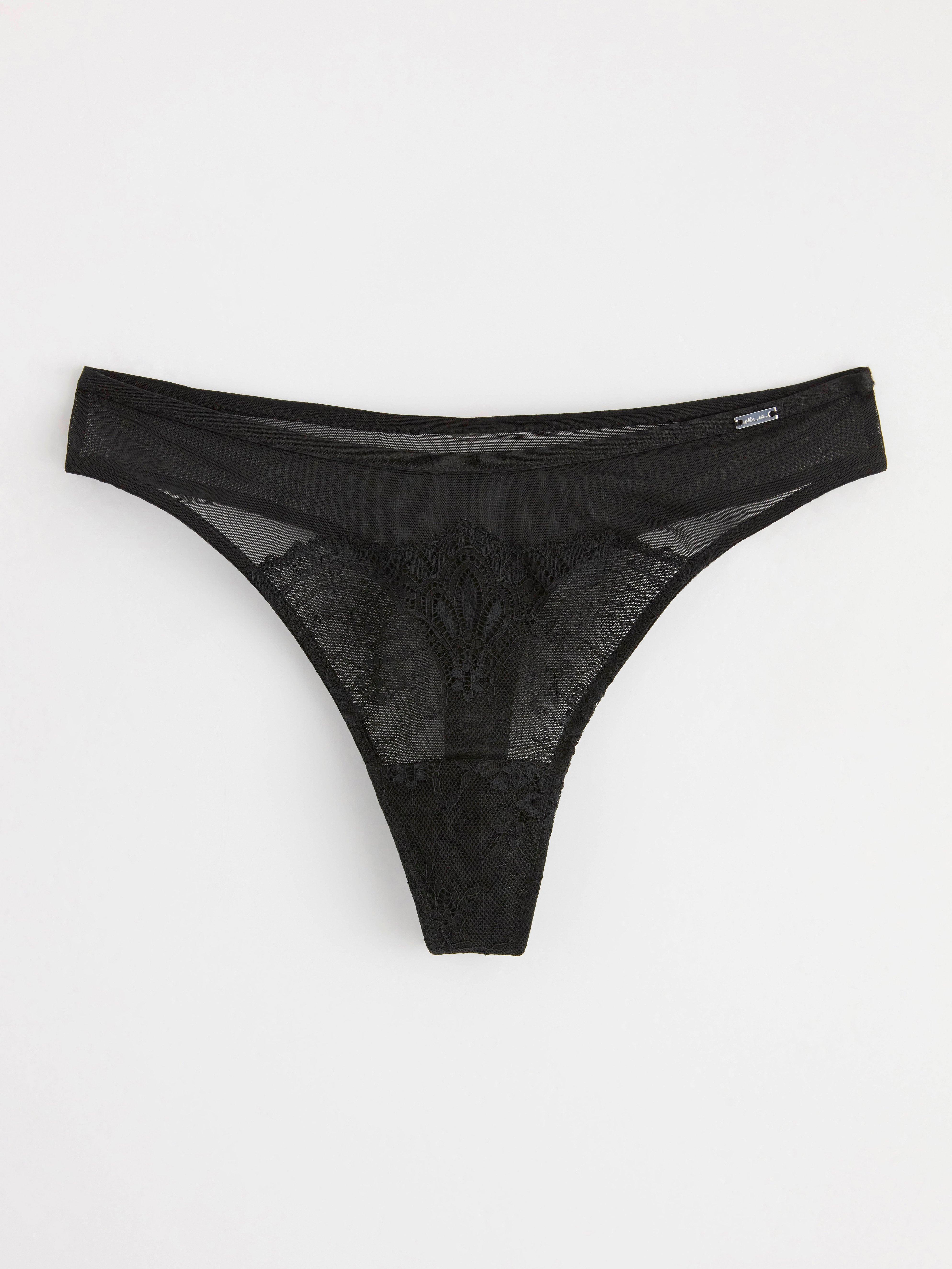 Thong regular waist in lace Black