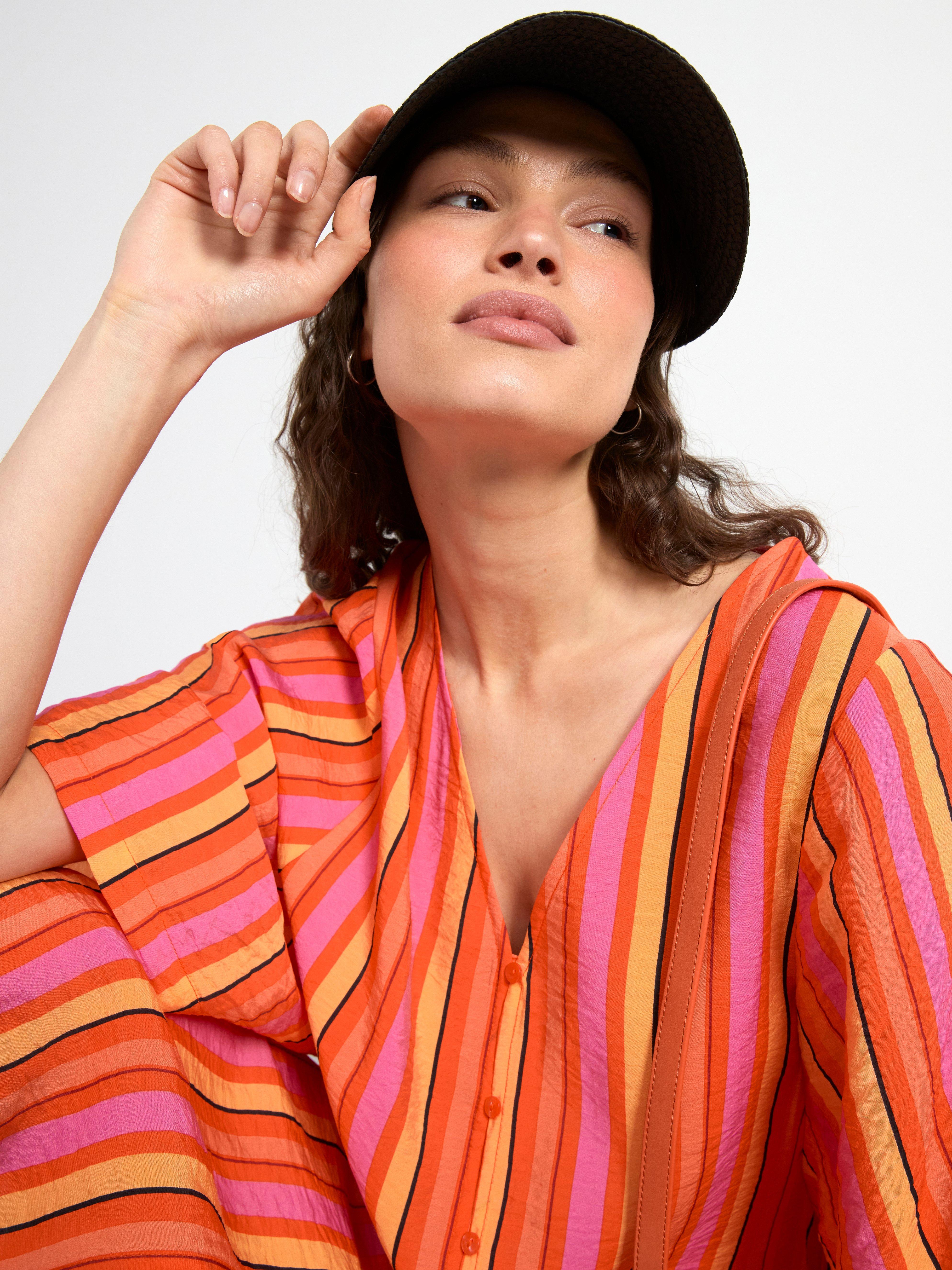 Buttoned short sleeve midi dress Orange