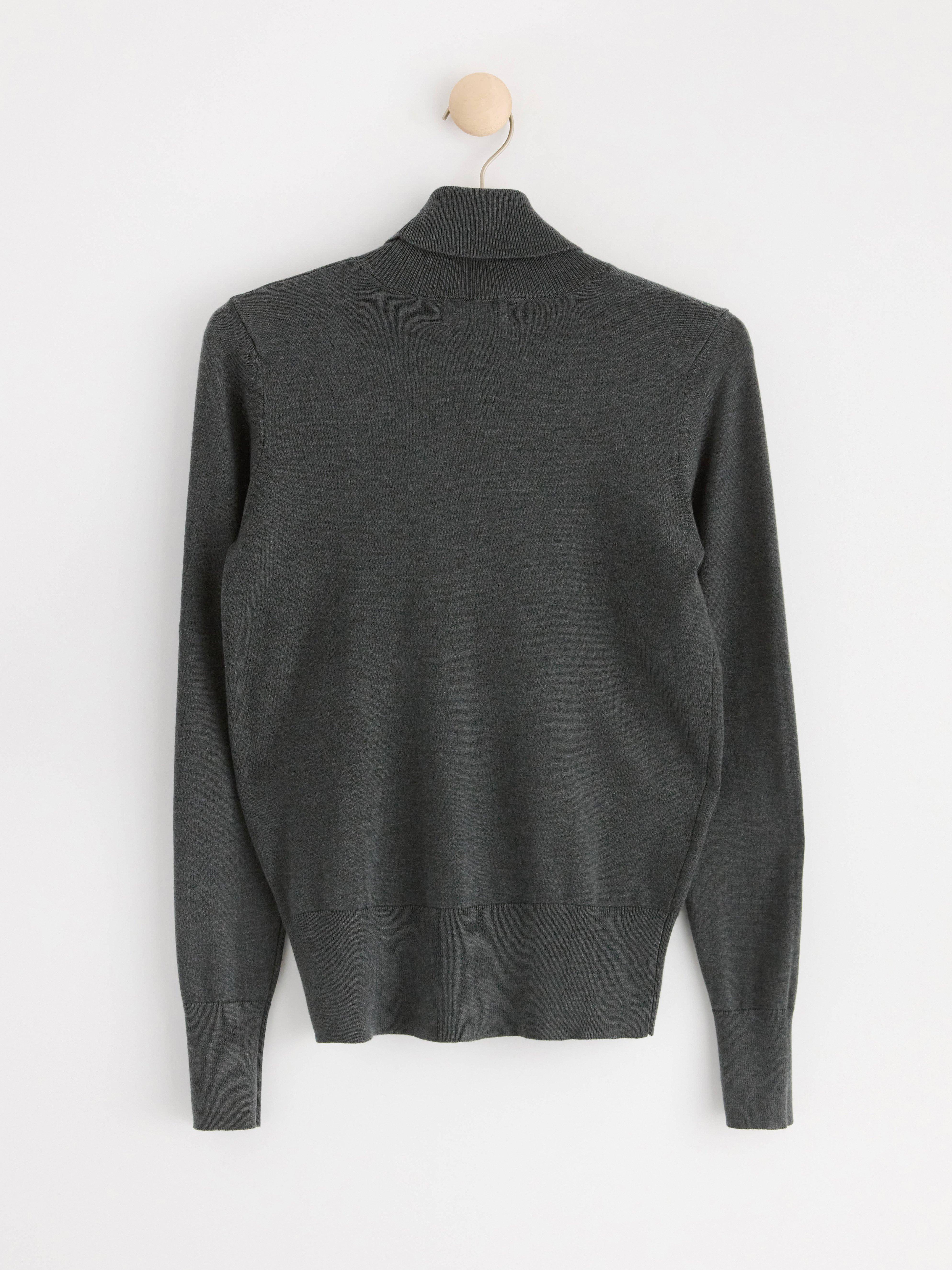 Fine-knit roll neck top Dark Grey Melange