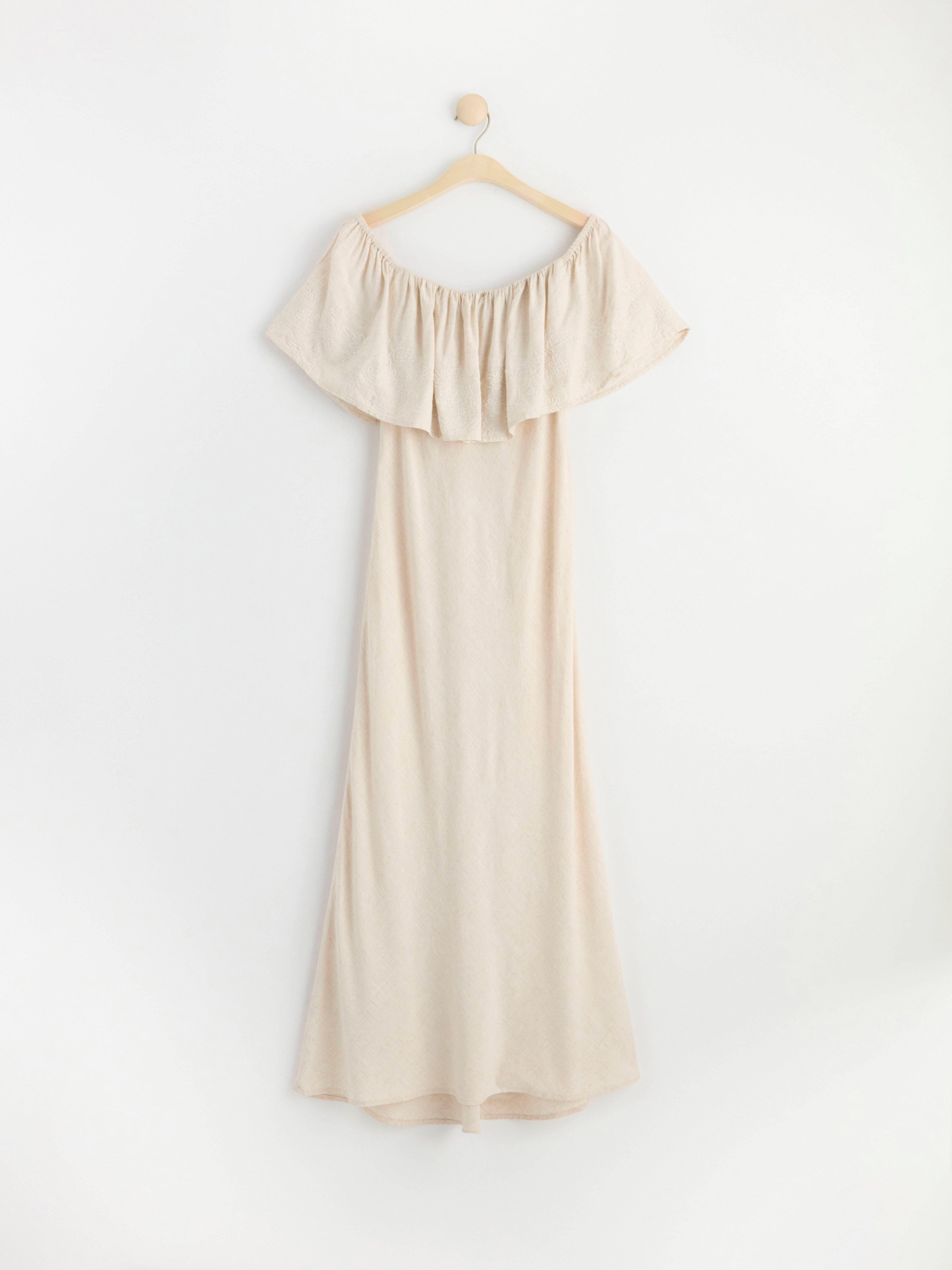 Maxi dress with flounce beige