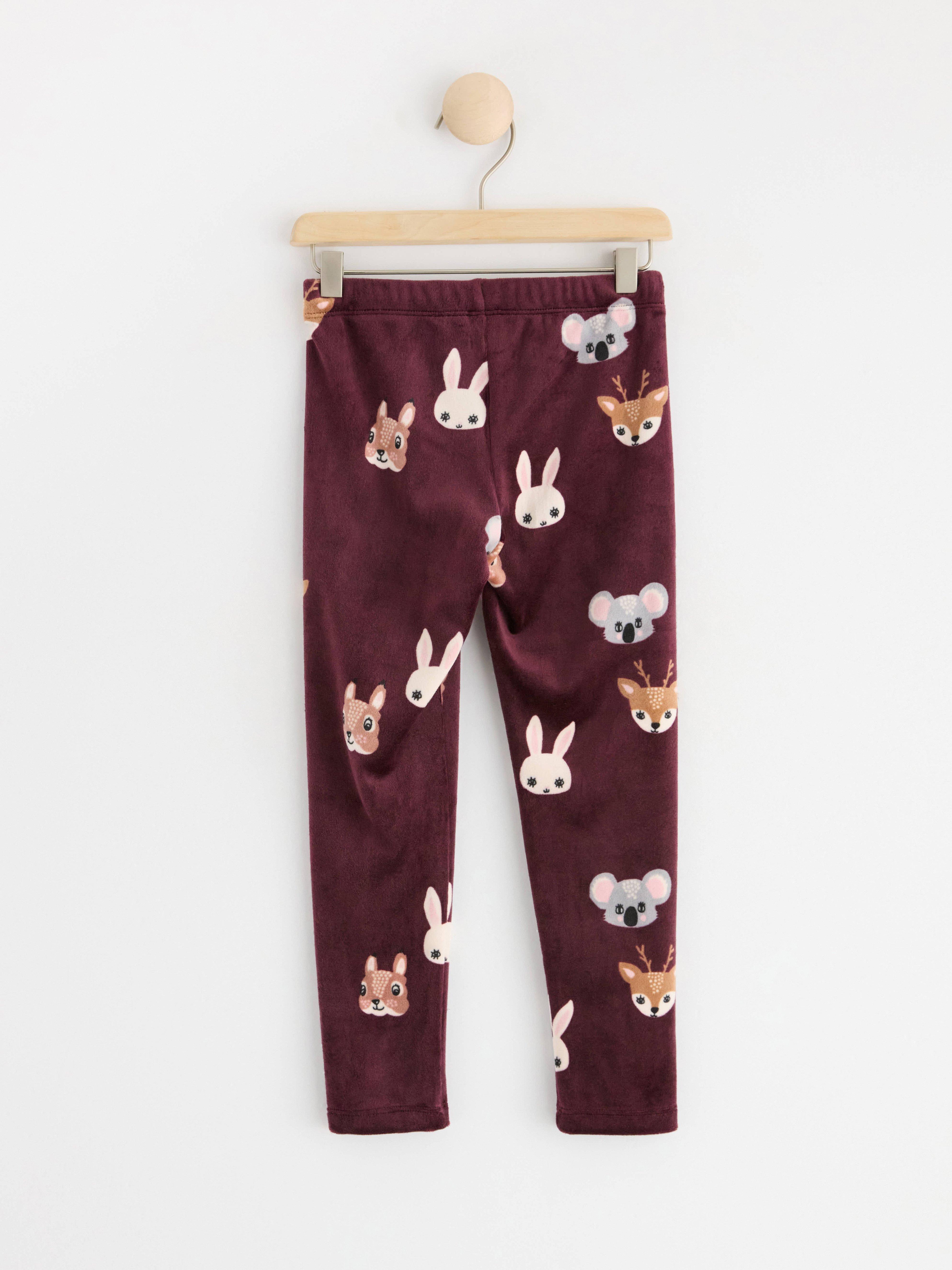Velour leggings with animals Dark Lilac
