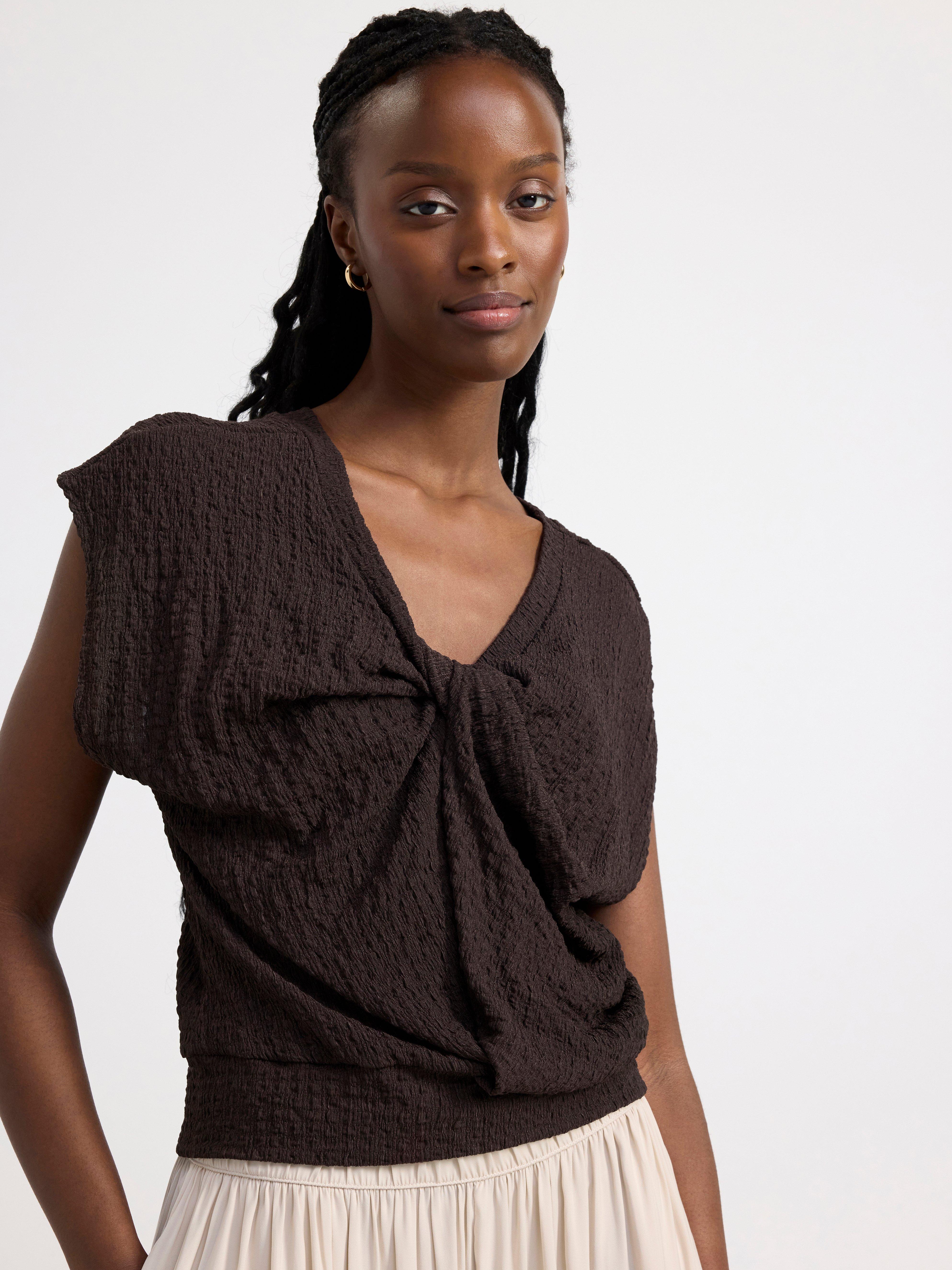 Textured short sleeve top Brown