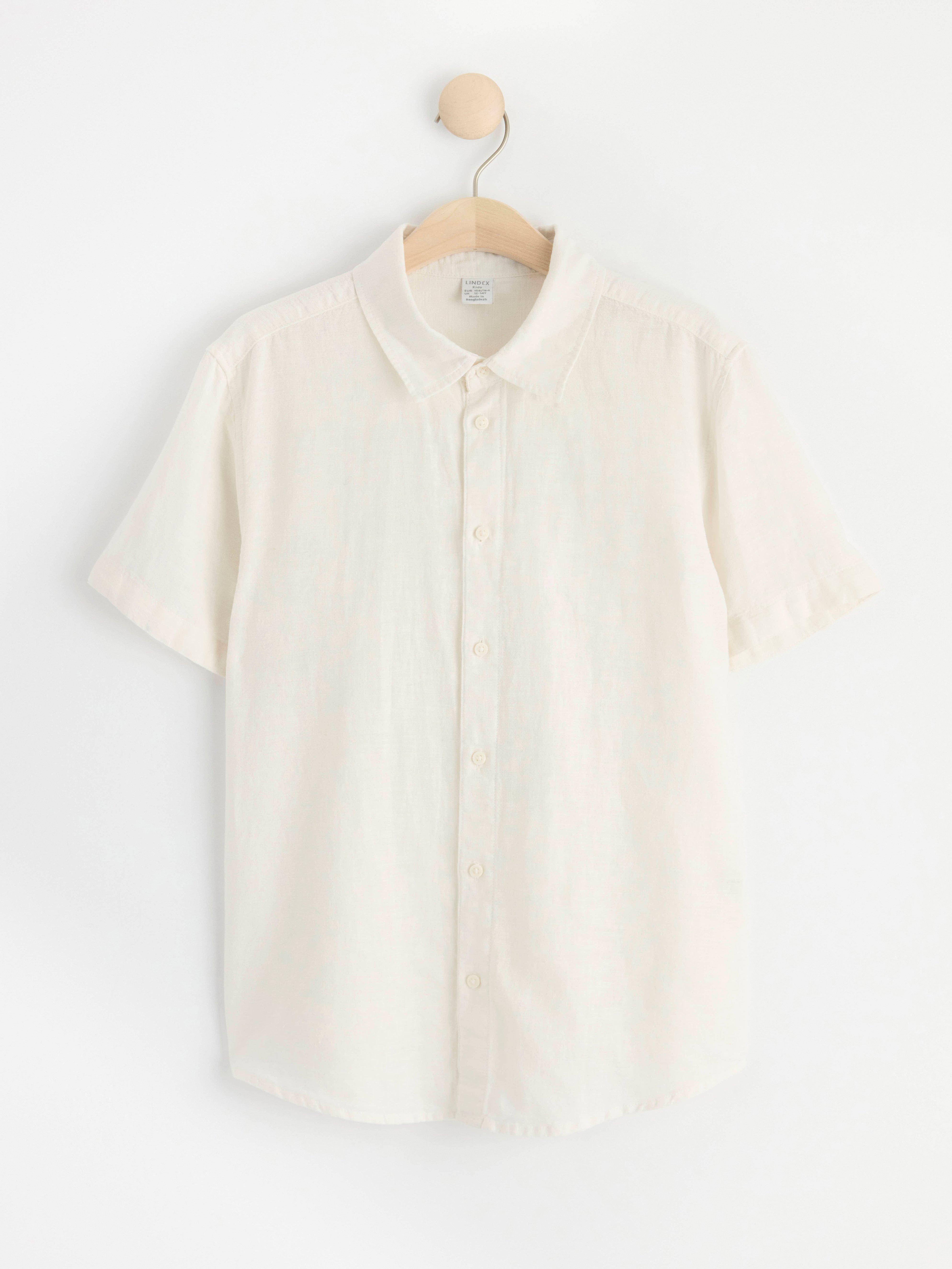 Short sleeved linen blend shirt Off White