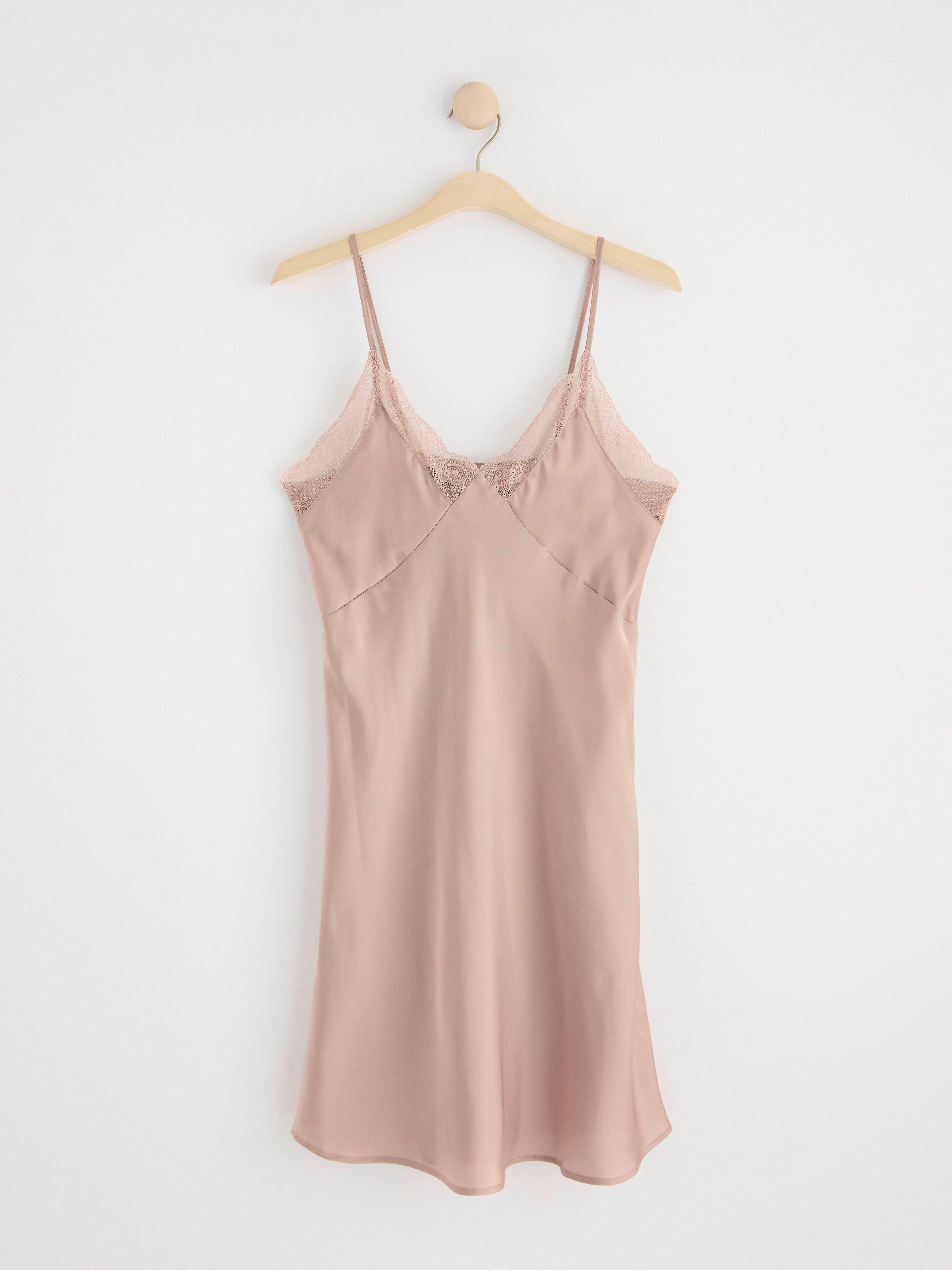 Satin night slip with lace Light Dusty Pink