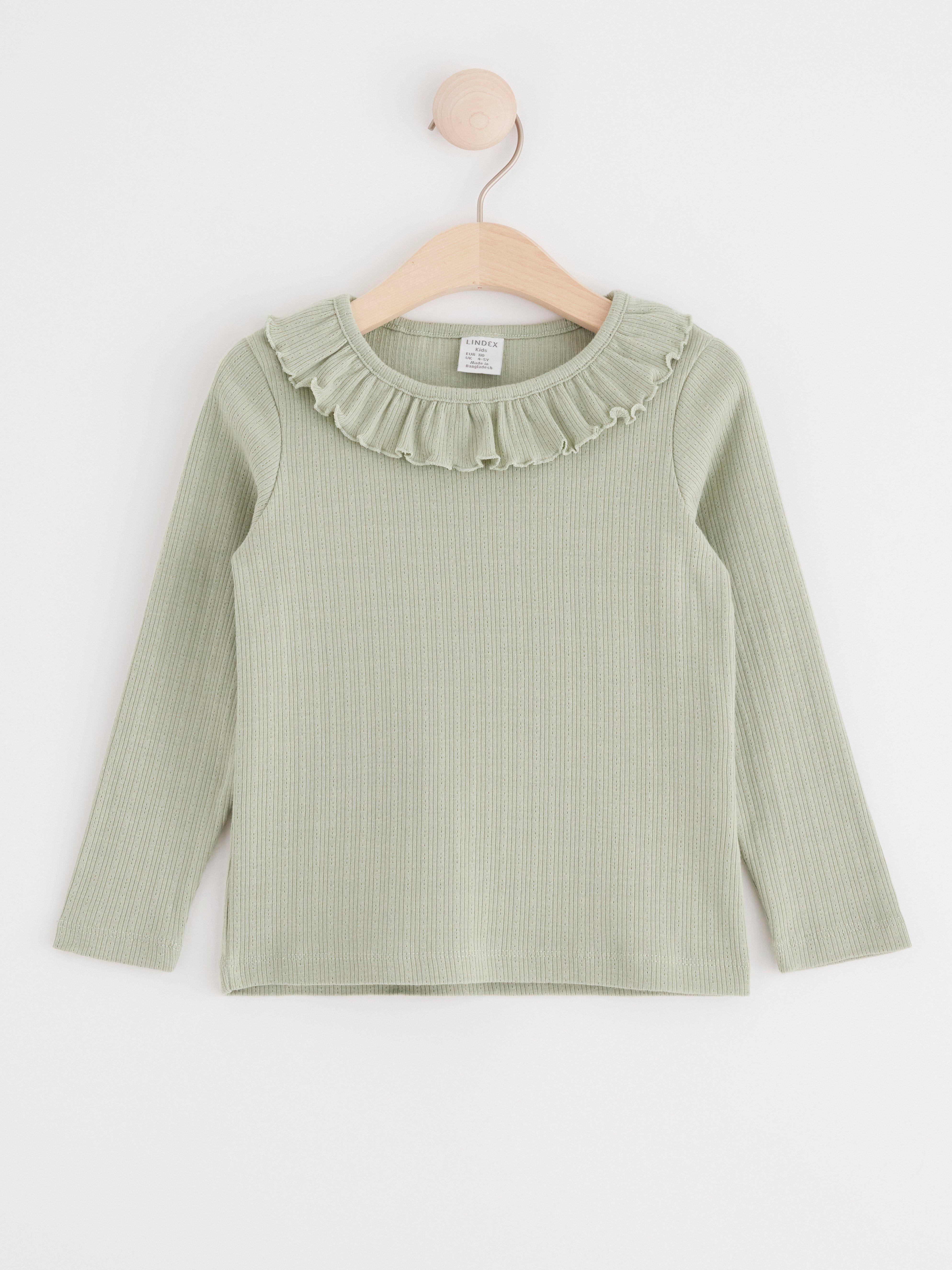 Ribbed top with frill collar Dusty Green