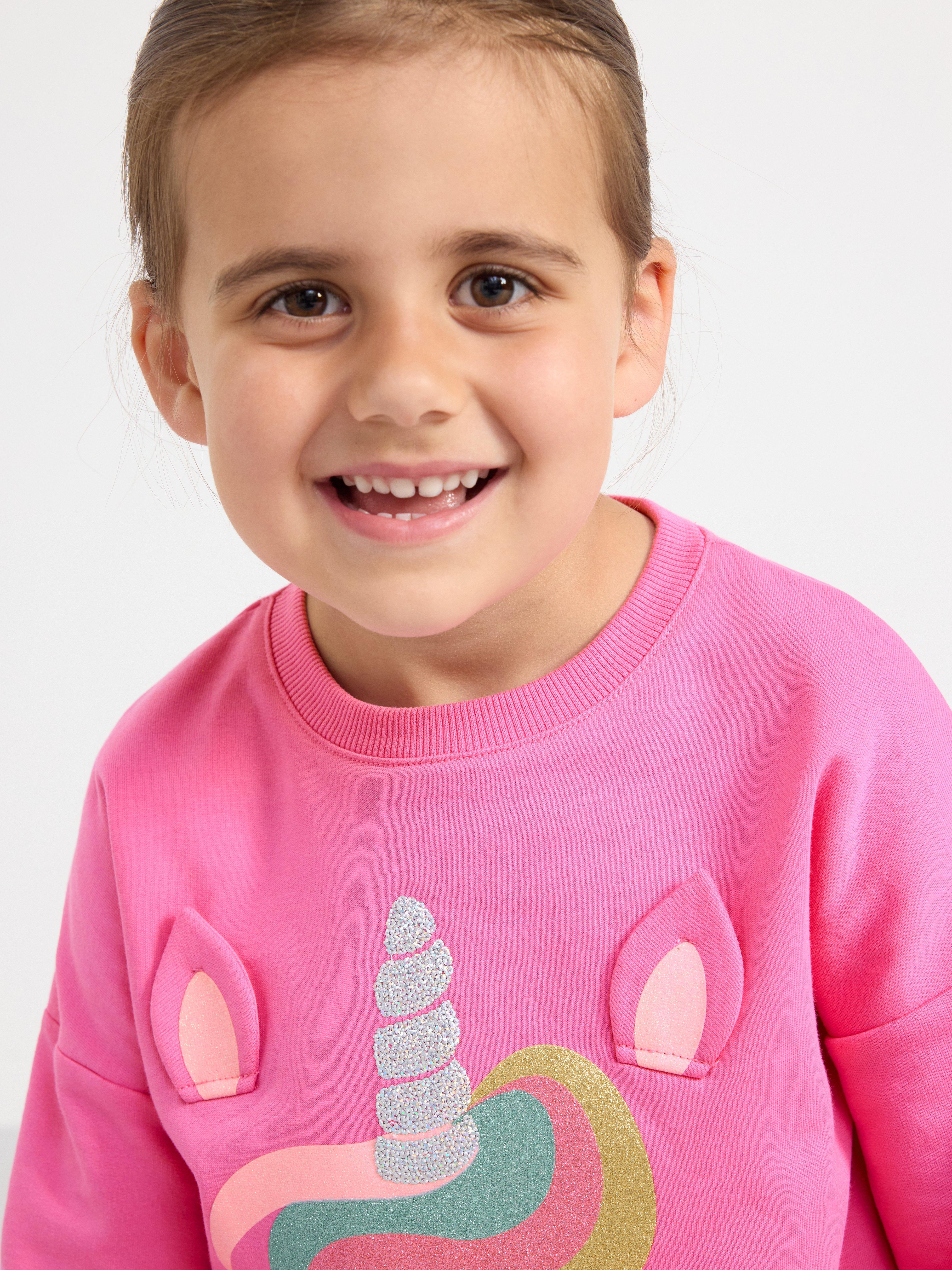 Sweatshirt with brushed inside and unicorn Pink