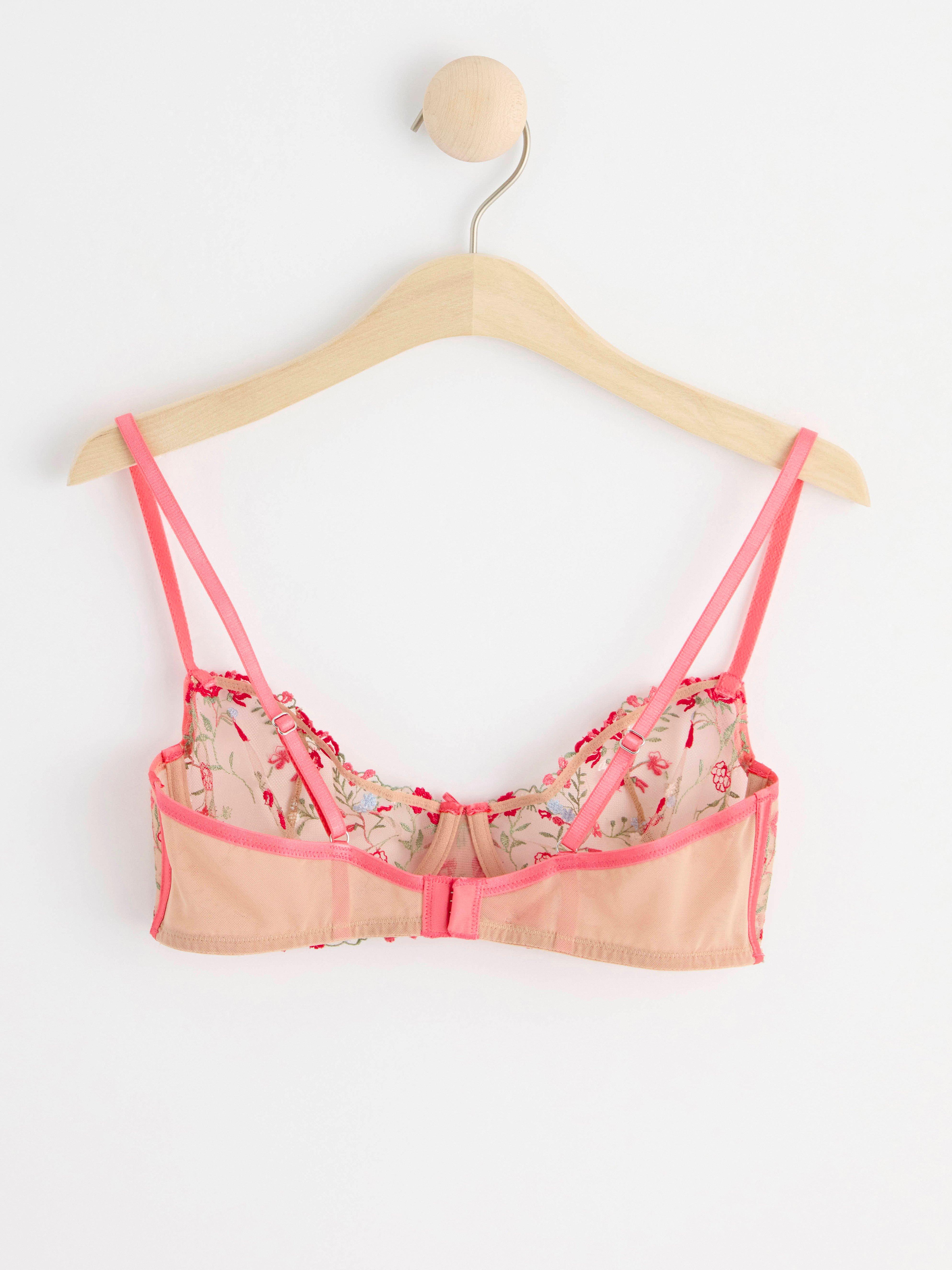 Senna unpadded bra with lace and flowers Dark Pink