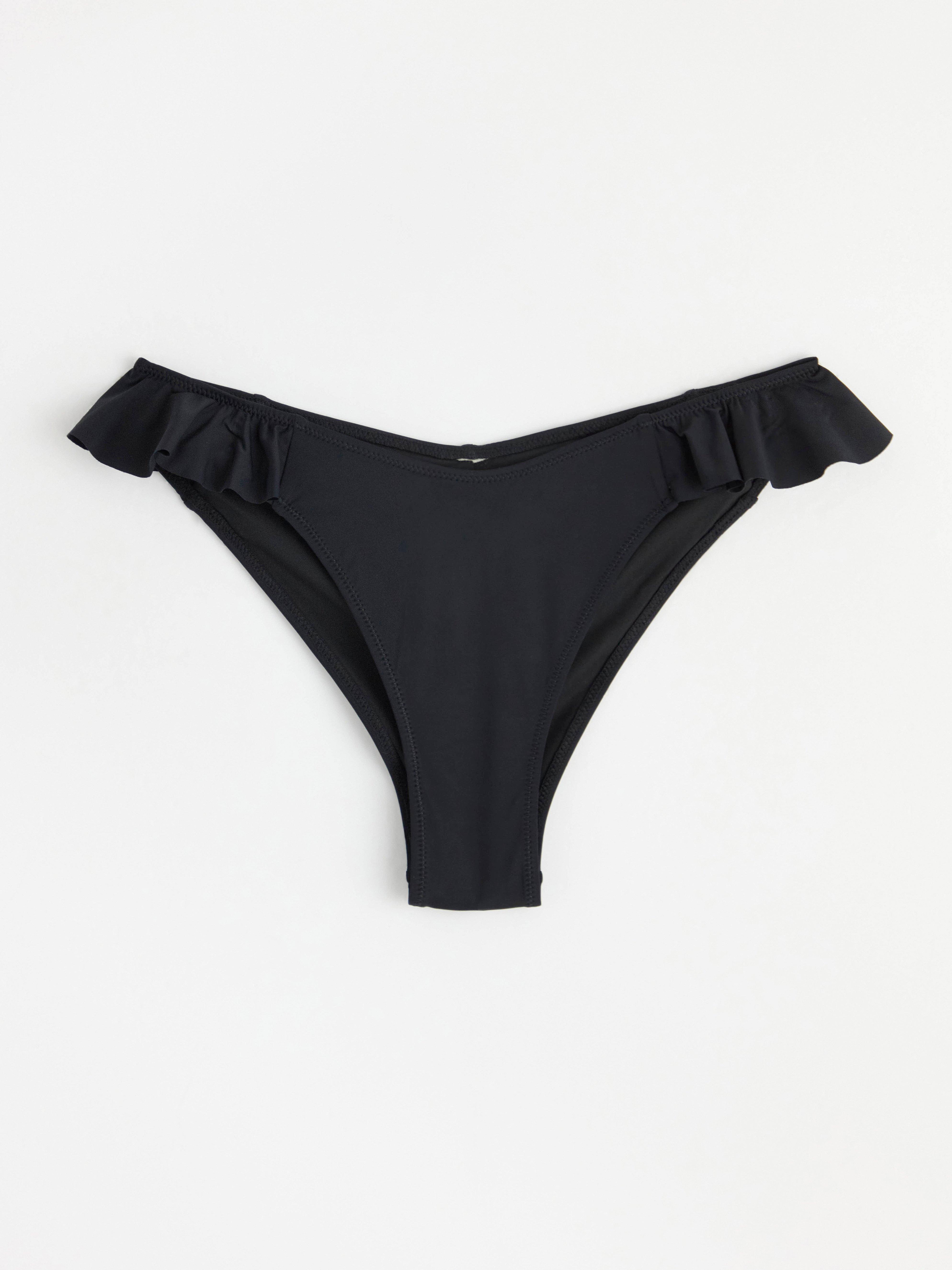 Brazilian bikini bottom with flounces Black