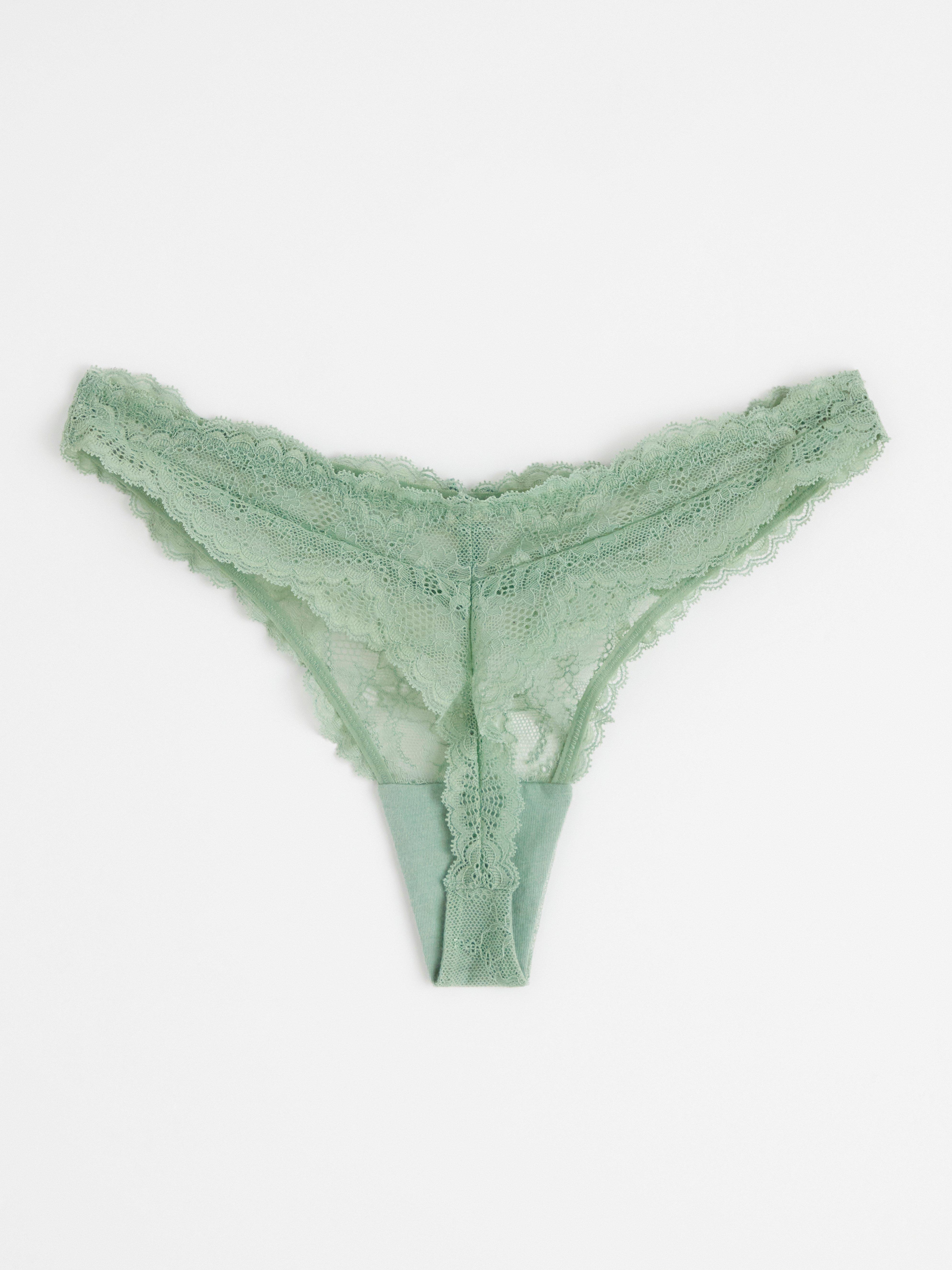 Thong regular waist in lace Light Dusty Green
