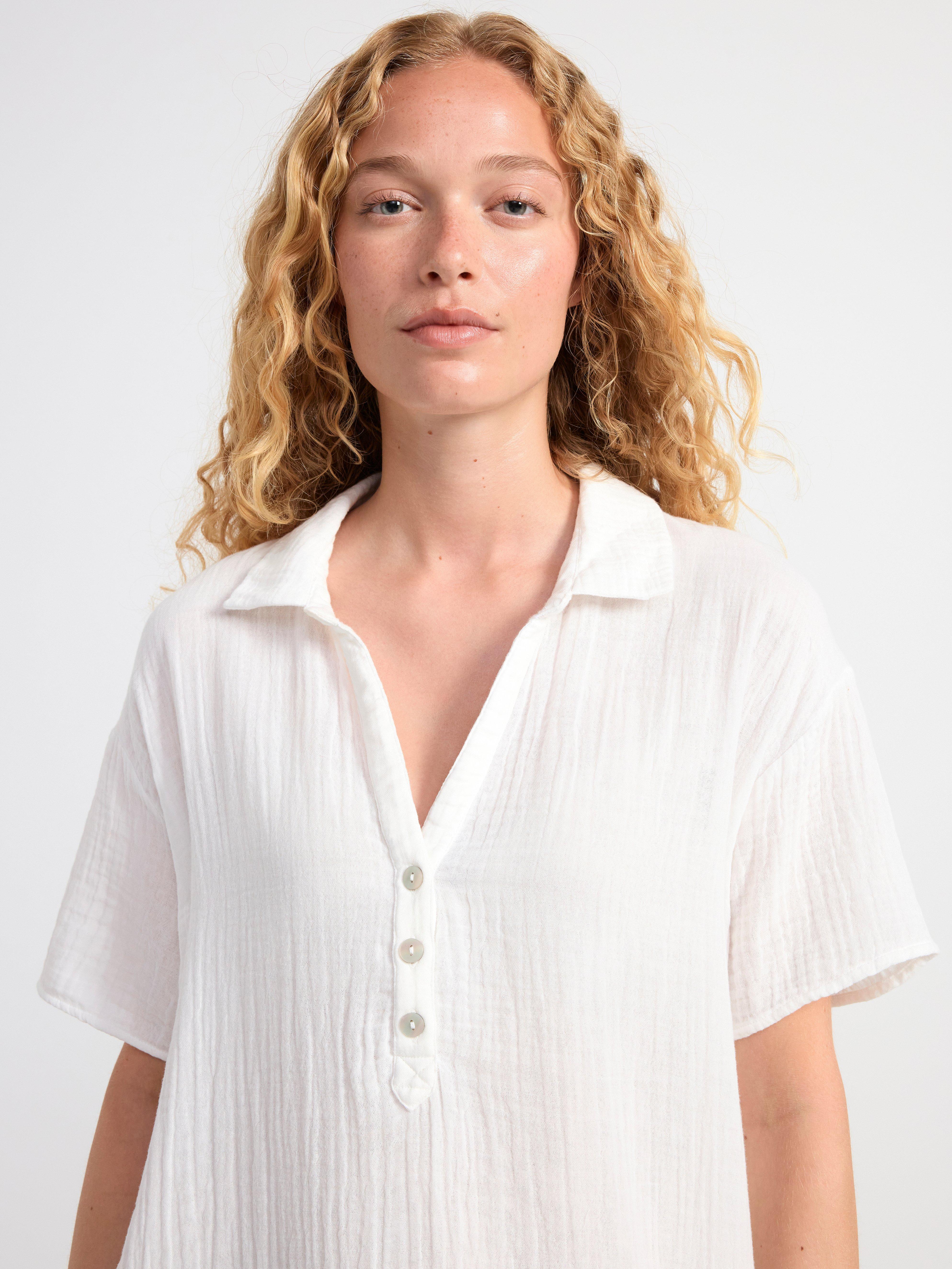 Crinkled cotton night shirt Off White