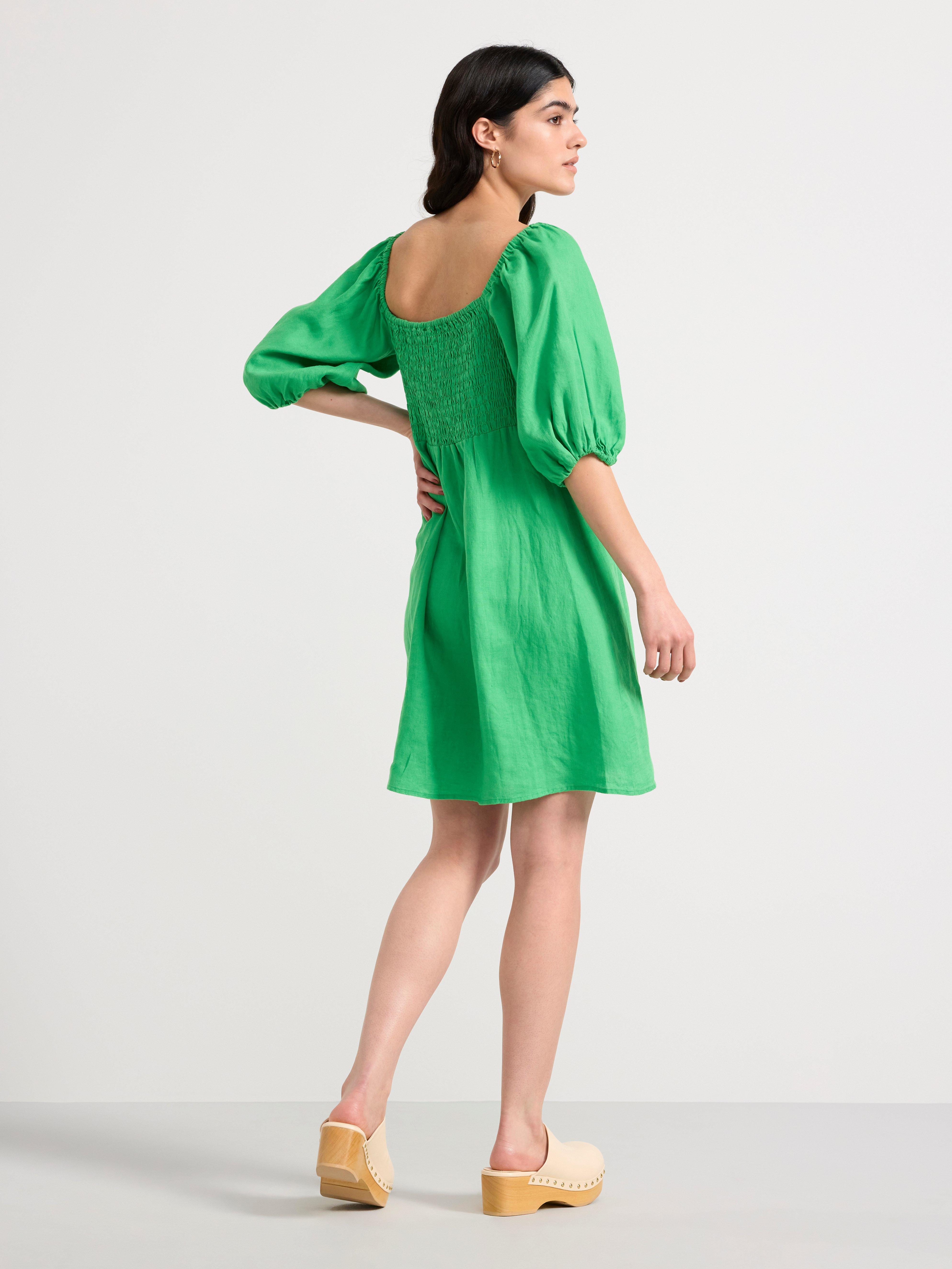Linen mini dress Green