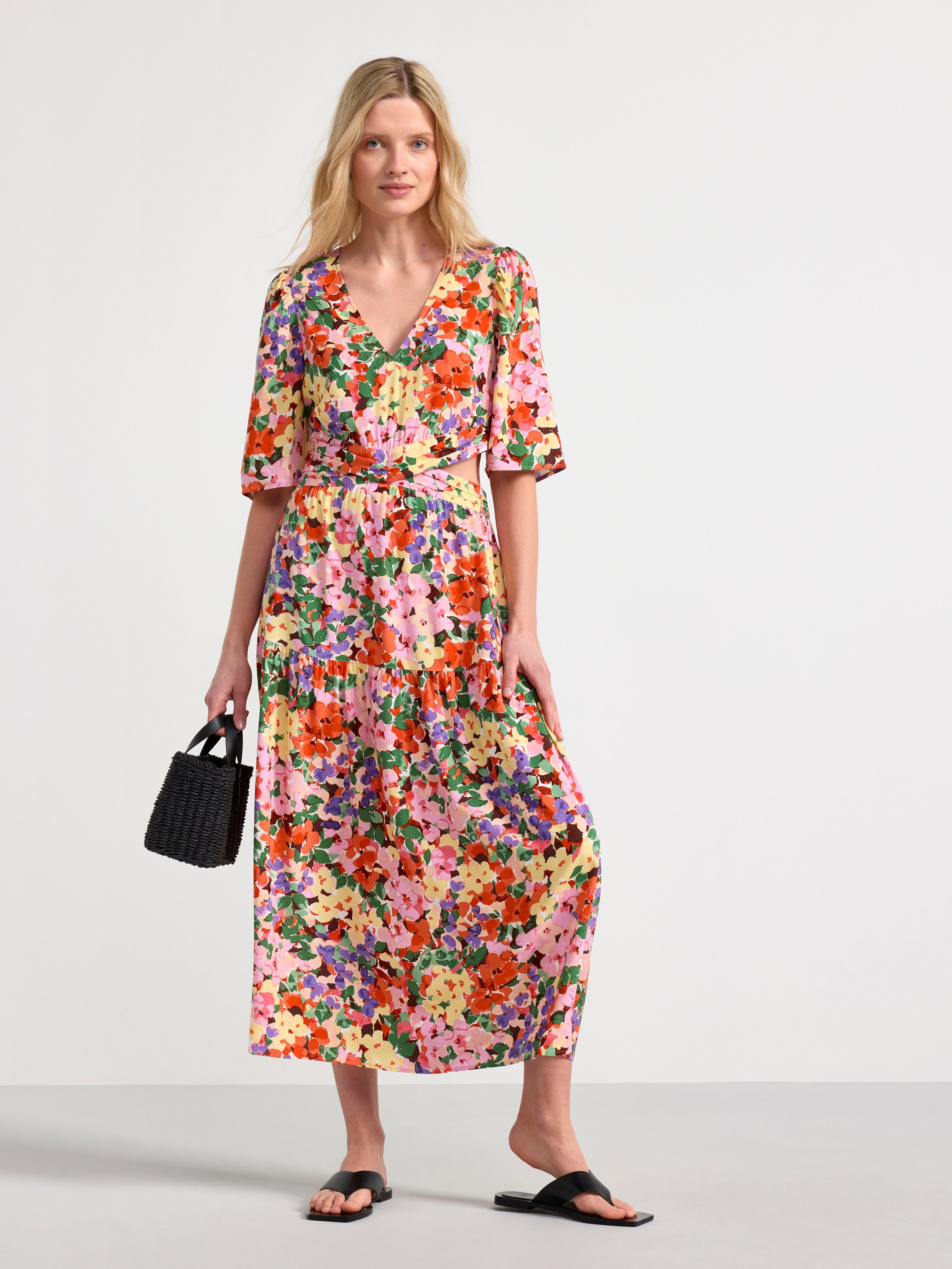 Short sleeve midi dress with cut outs pink