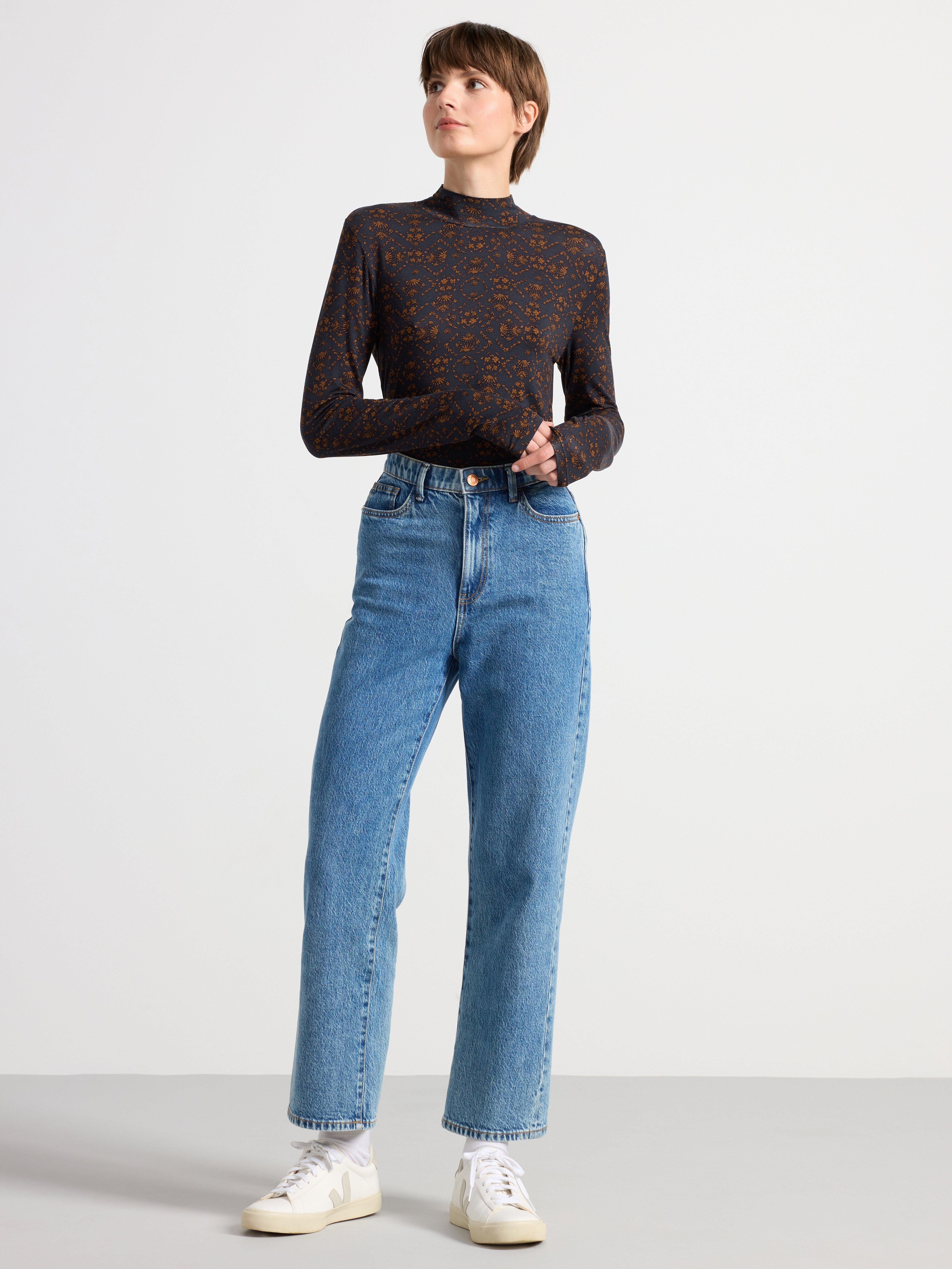 Mock neck top with pattern Dark Navy