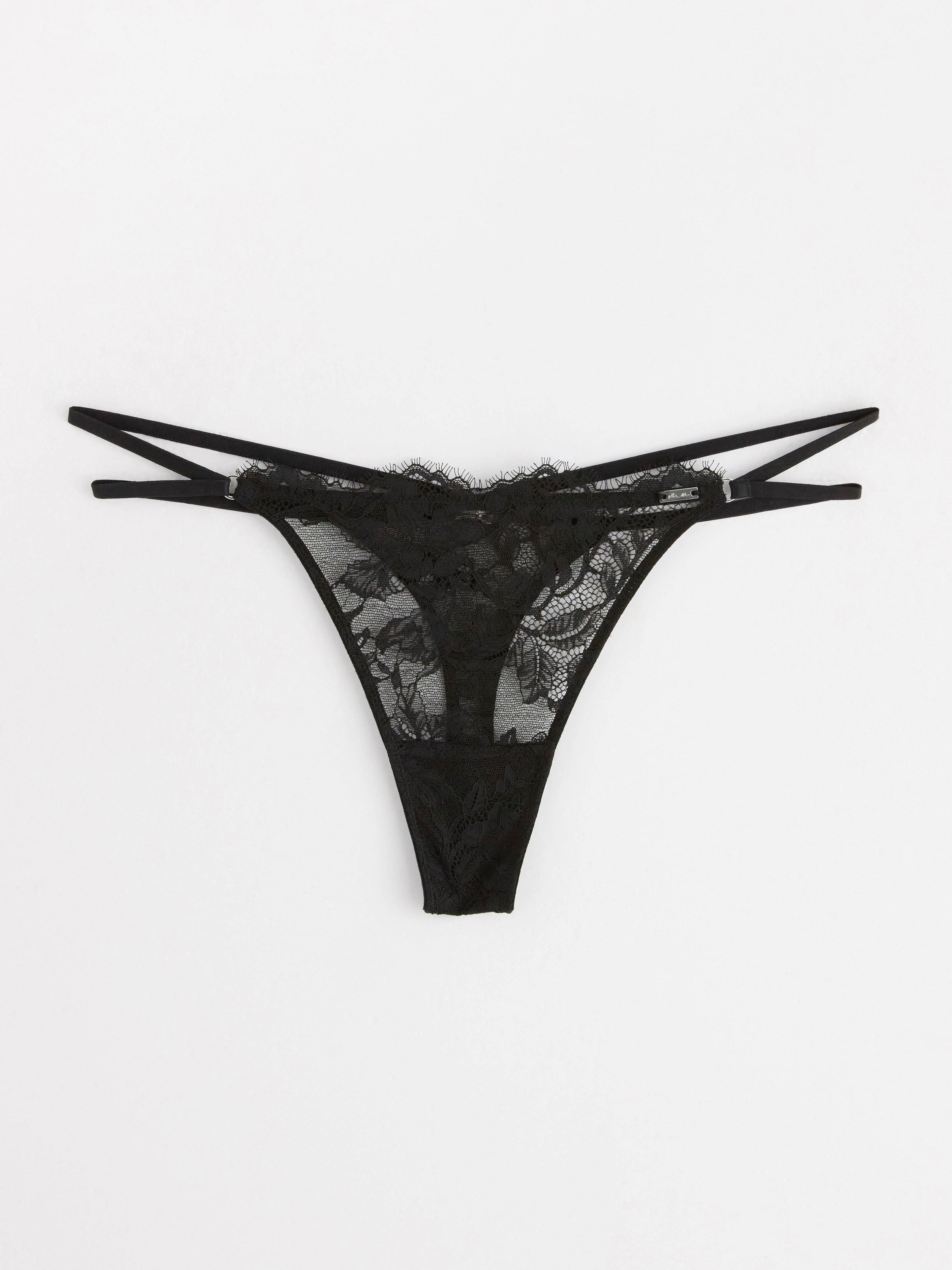 Thong low waist with lace Black