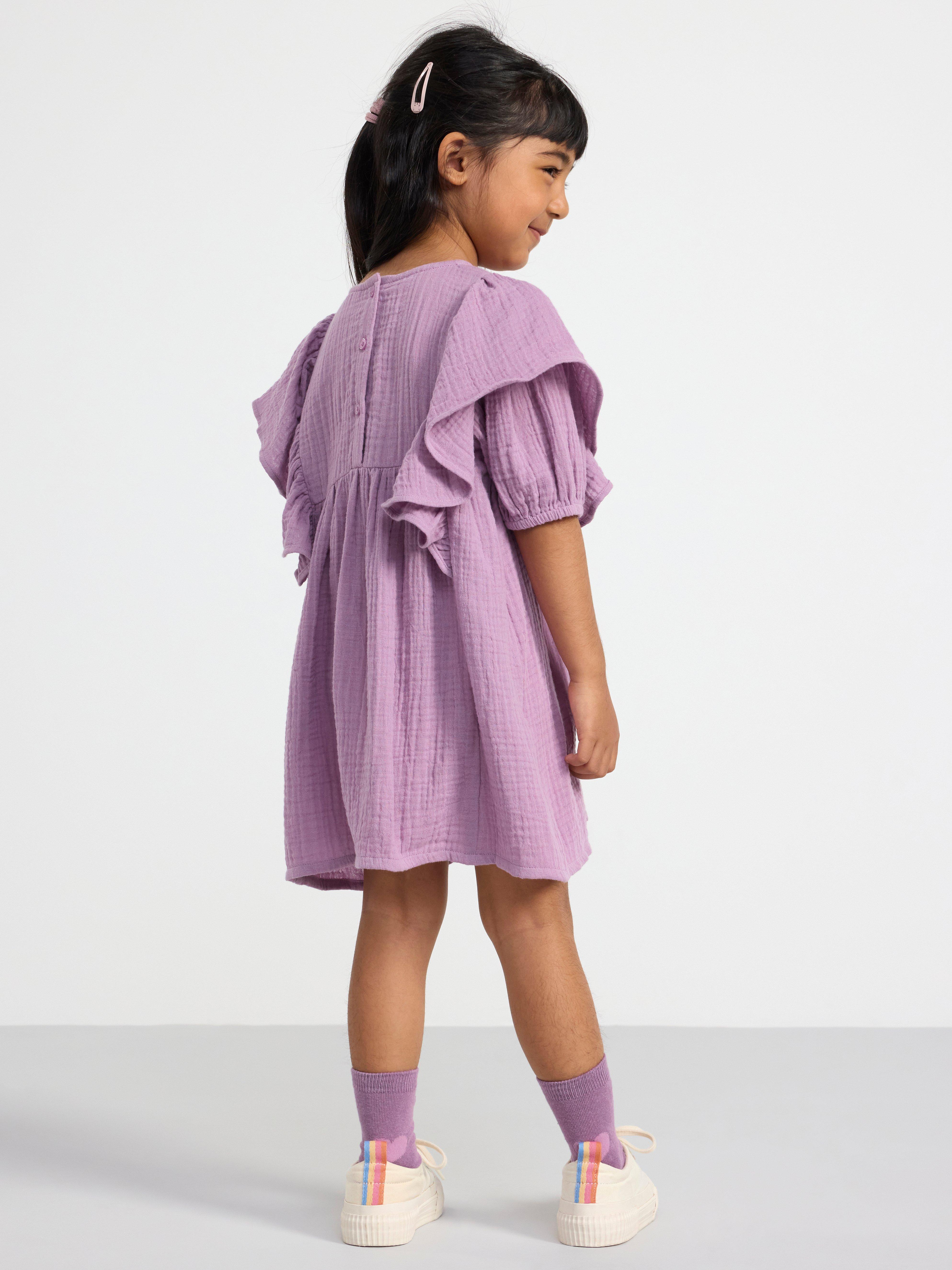 Short sleeve crinkled cotton dress Light Dusty Lilac