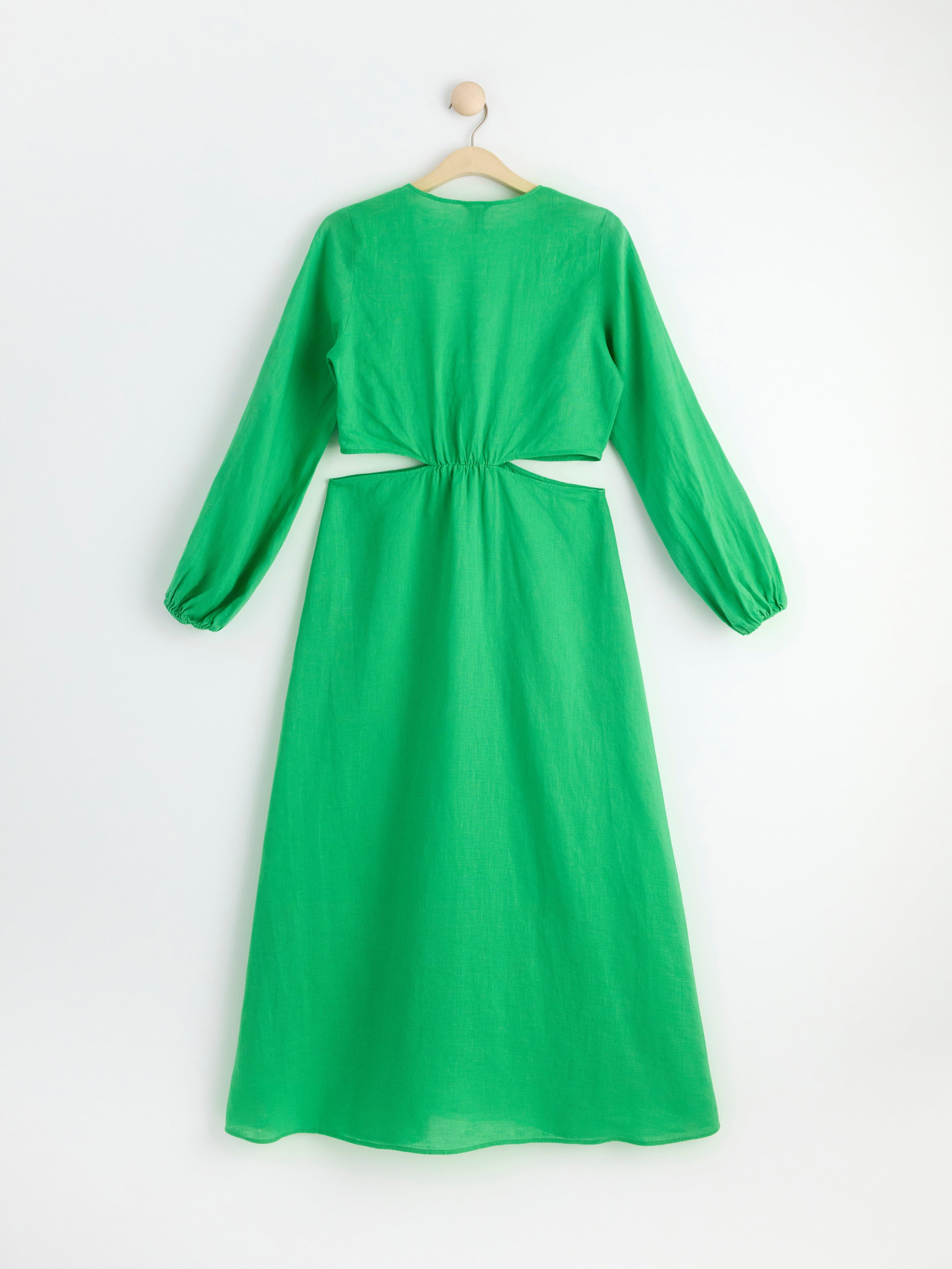 Linen cut out dress Green