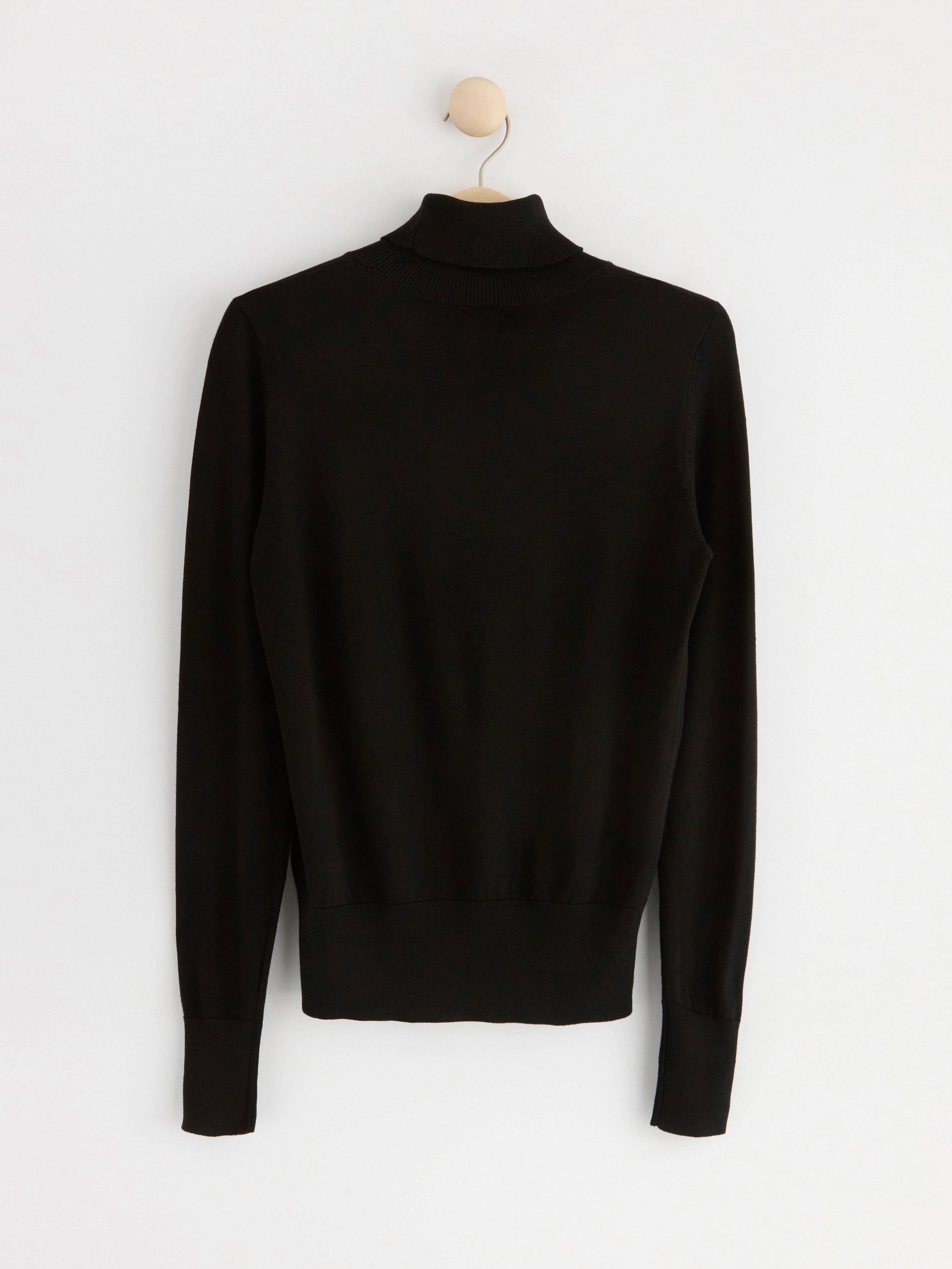 Fine-knit roll neck top Black
