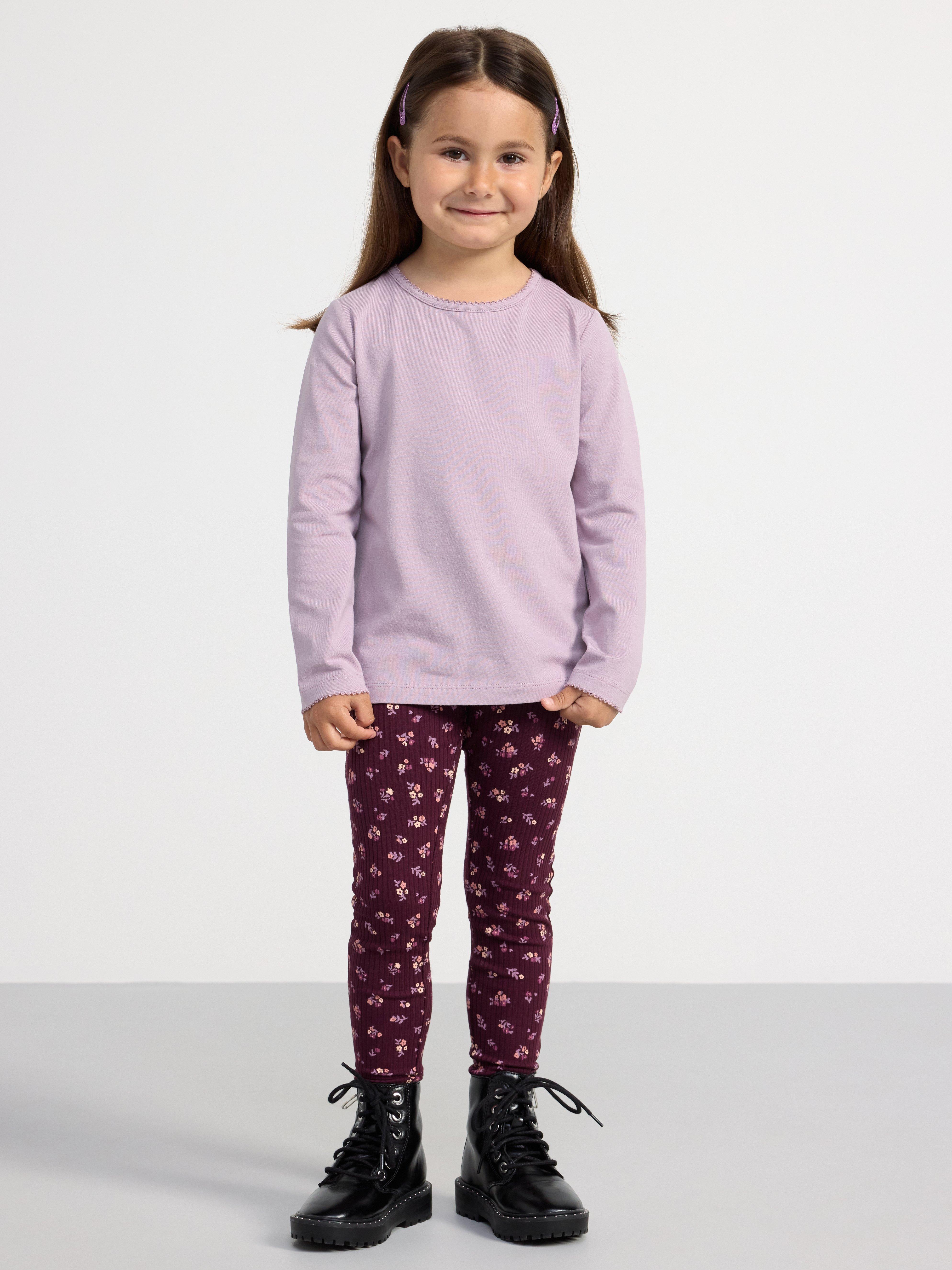 Leggings ribbed with flowers Dark Lilac