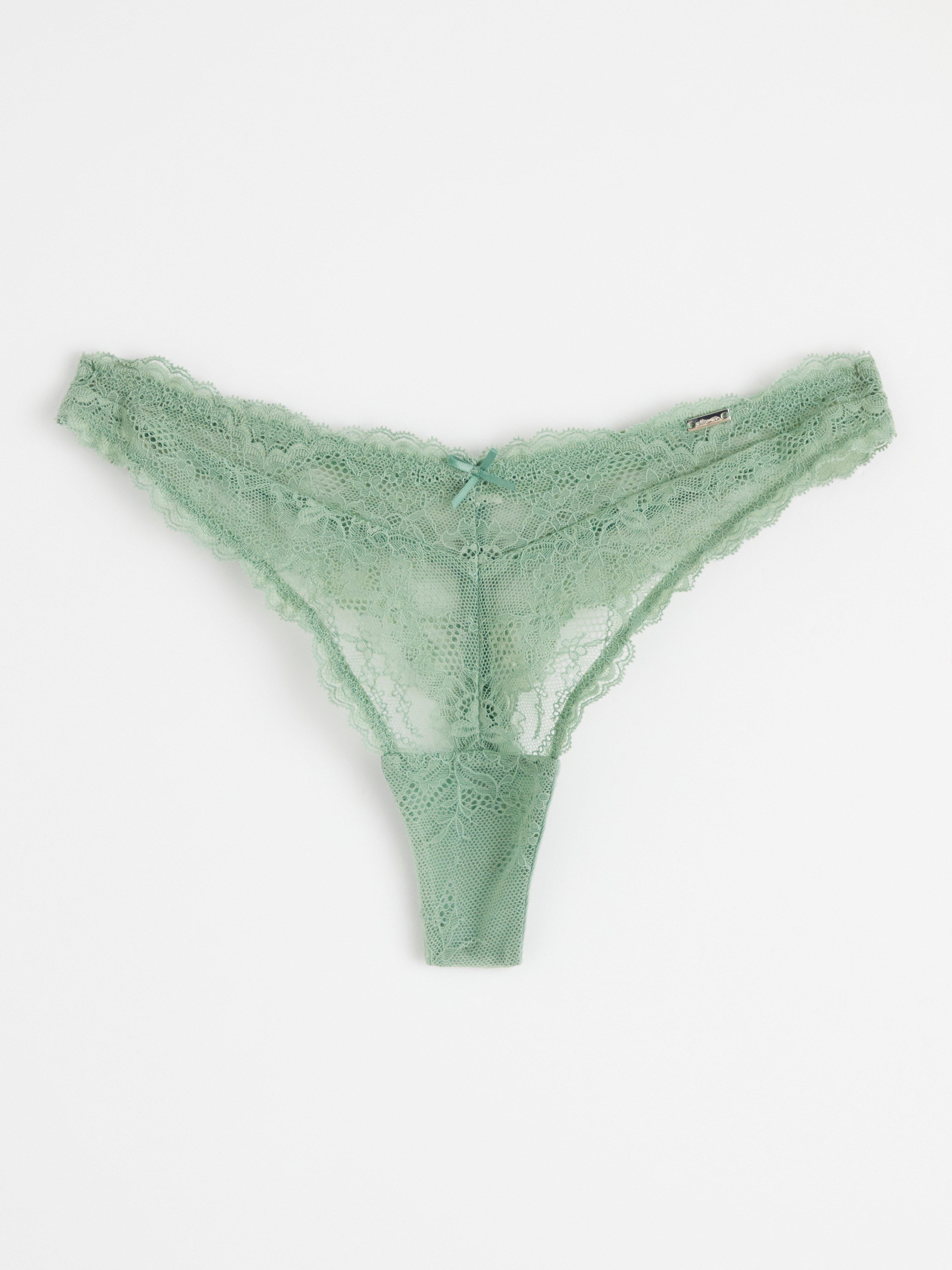 Thong regular waist in lace Light Dusty Green