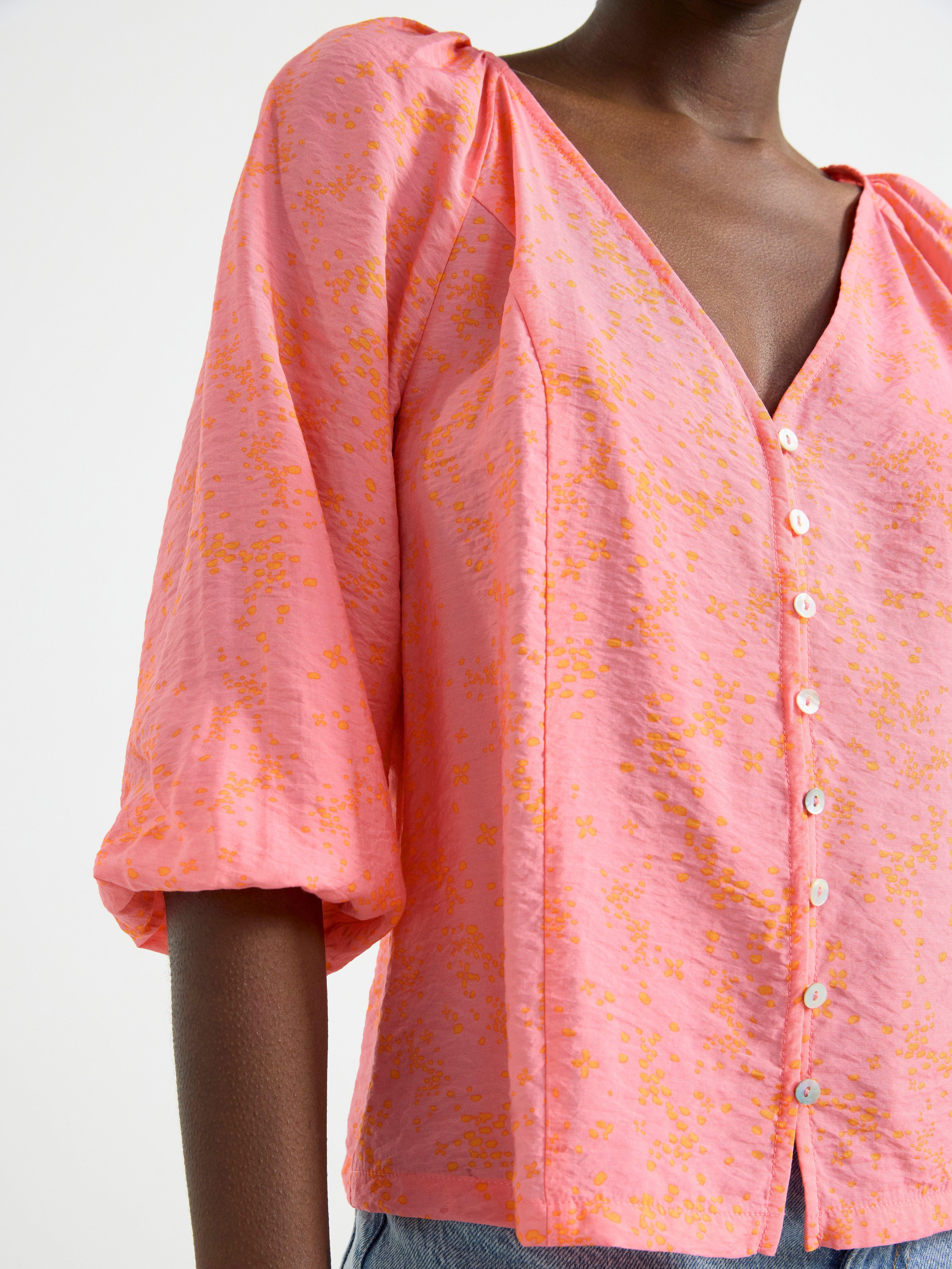 Patterned wide sleeve blouse pink