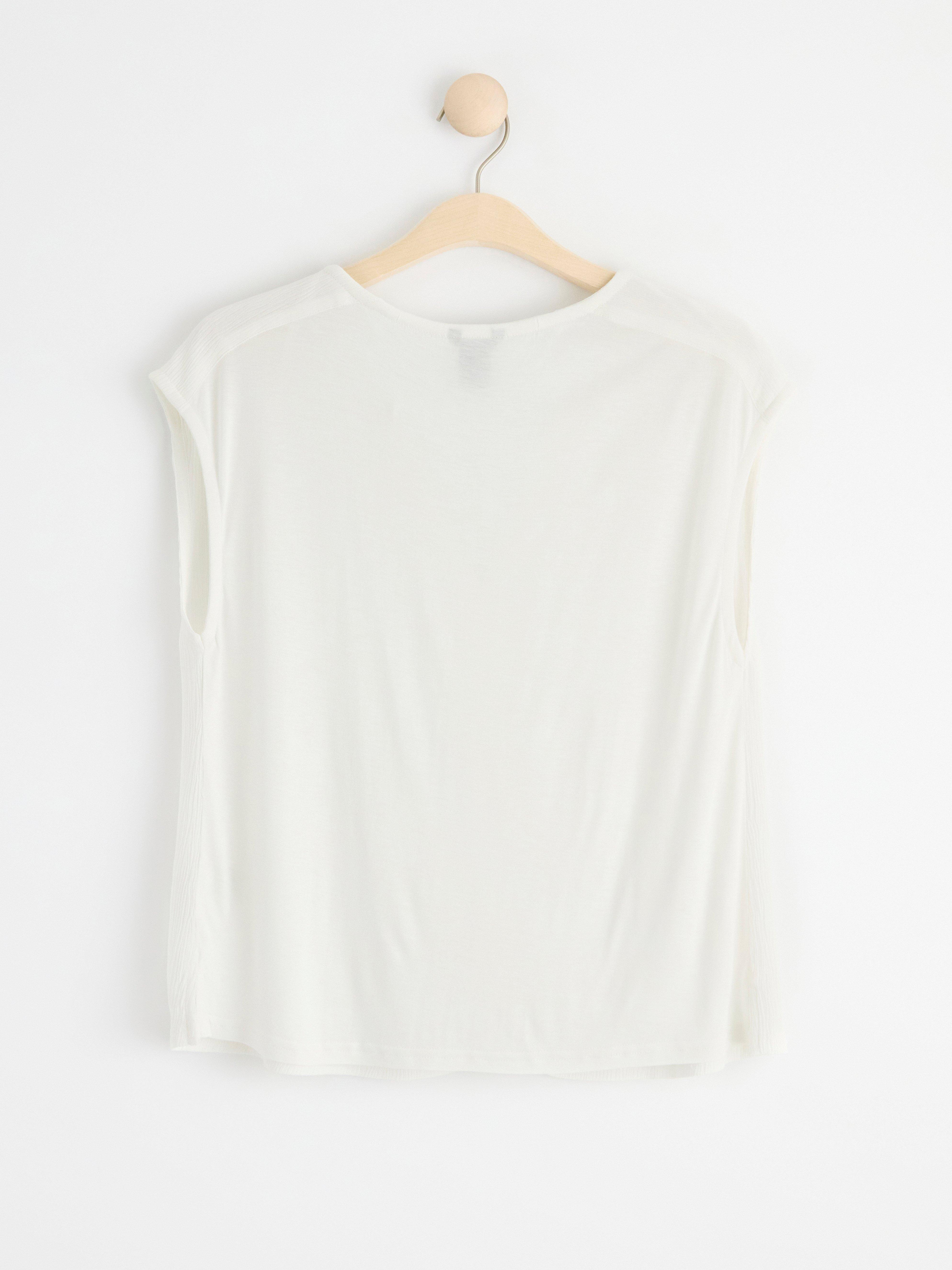Sleeveless v-neck top with texture Off White