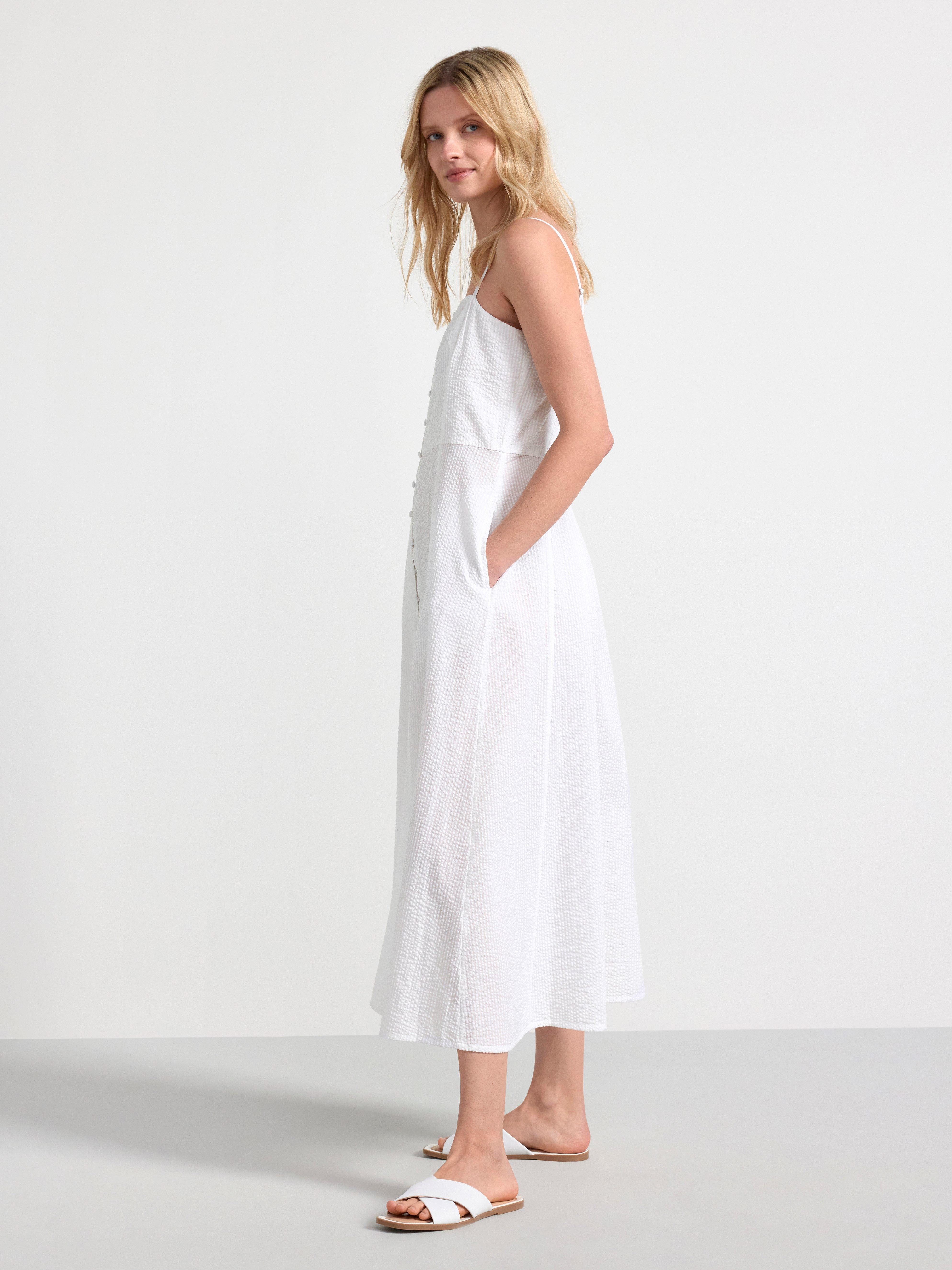 Sleeveless seersucker dress White