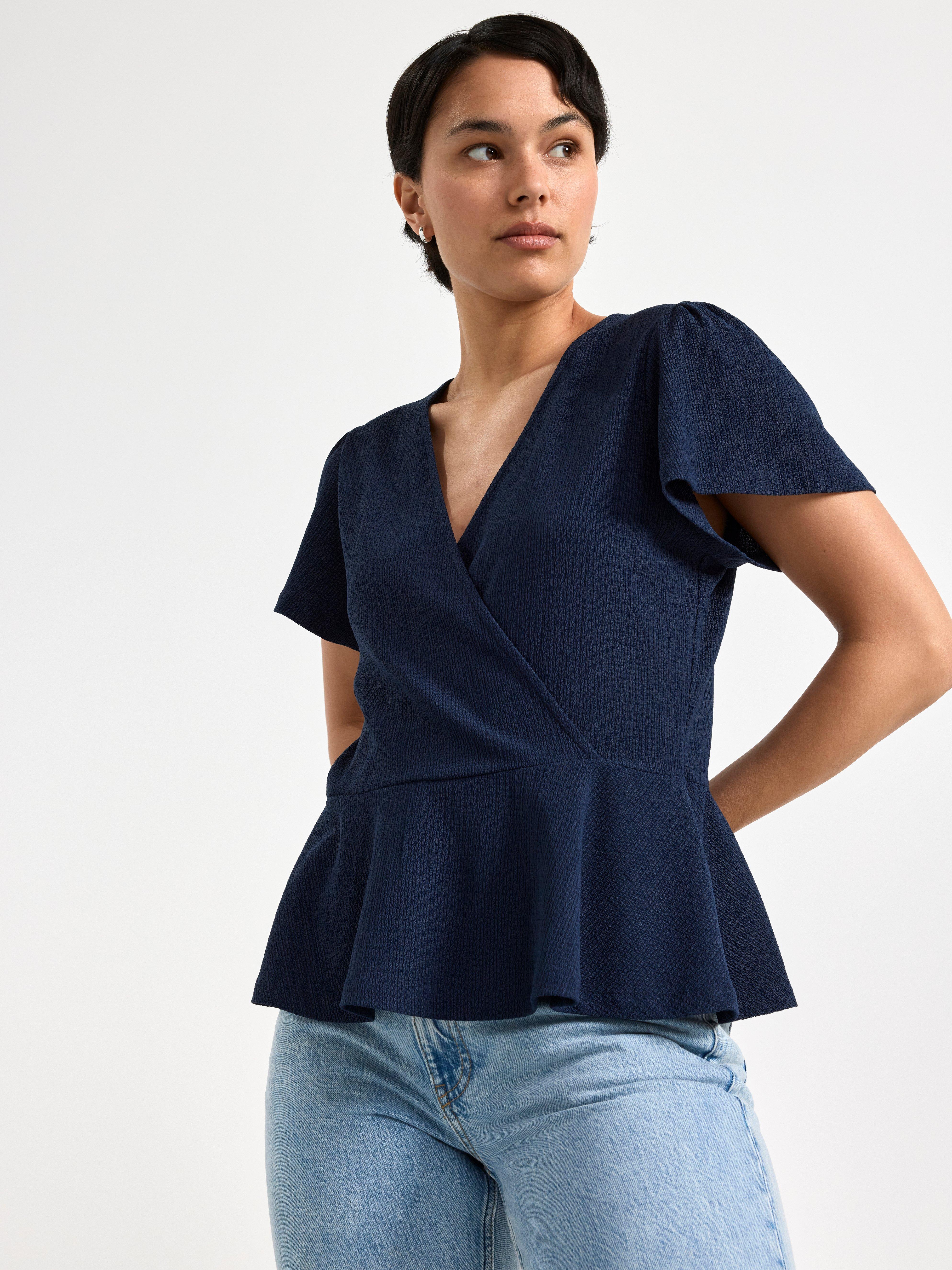 Short sleeve peplum top Navy