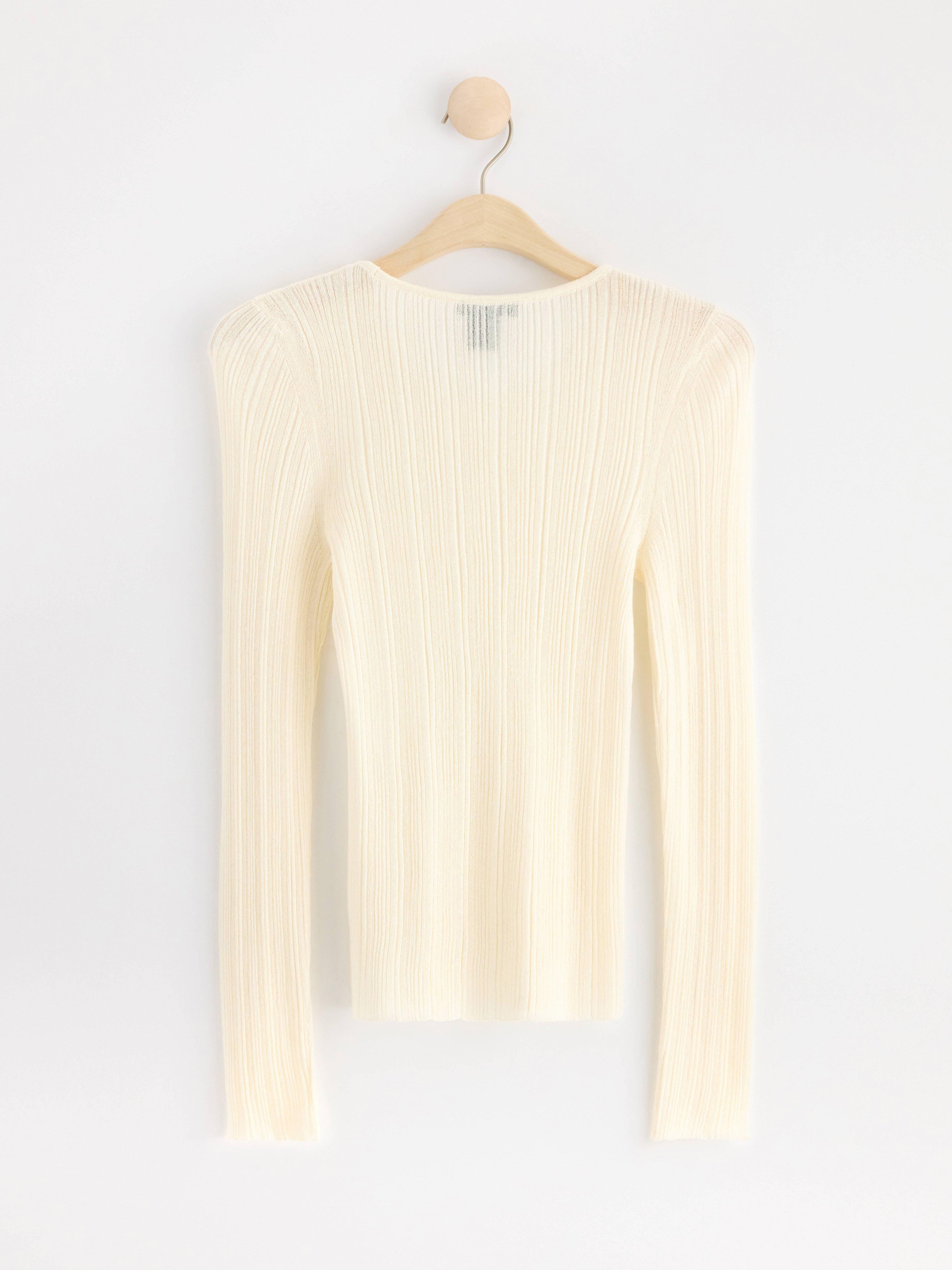 Rib-knit long sleeve top white