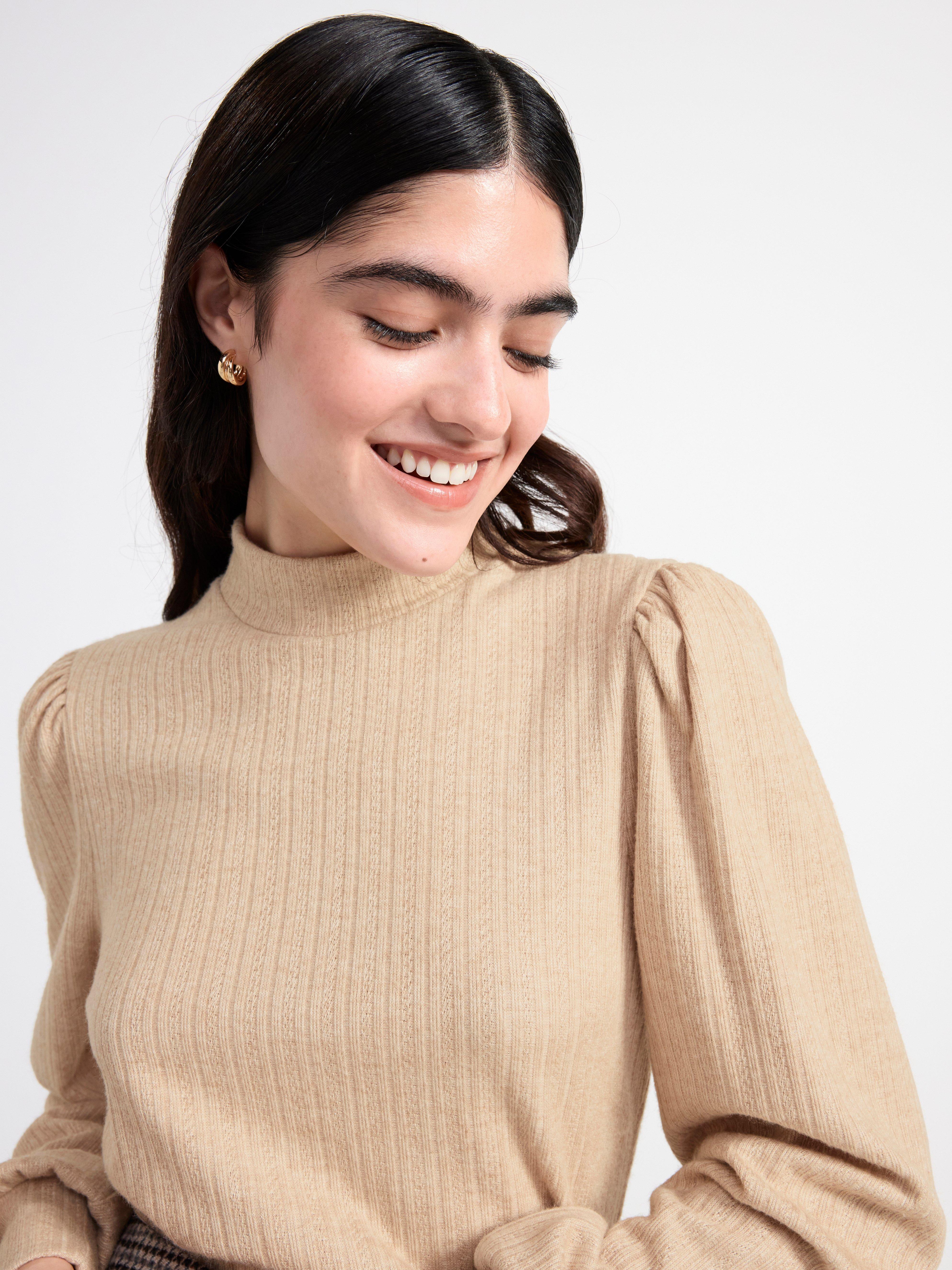 Long sleeve jersey top Light Beige