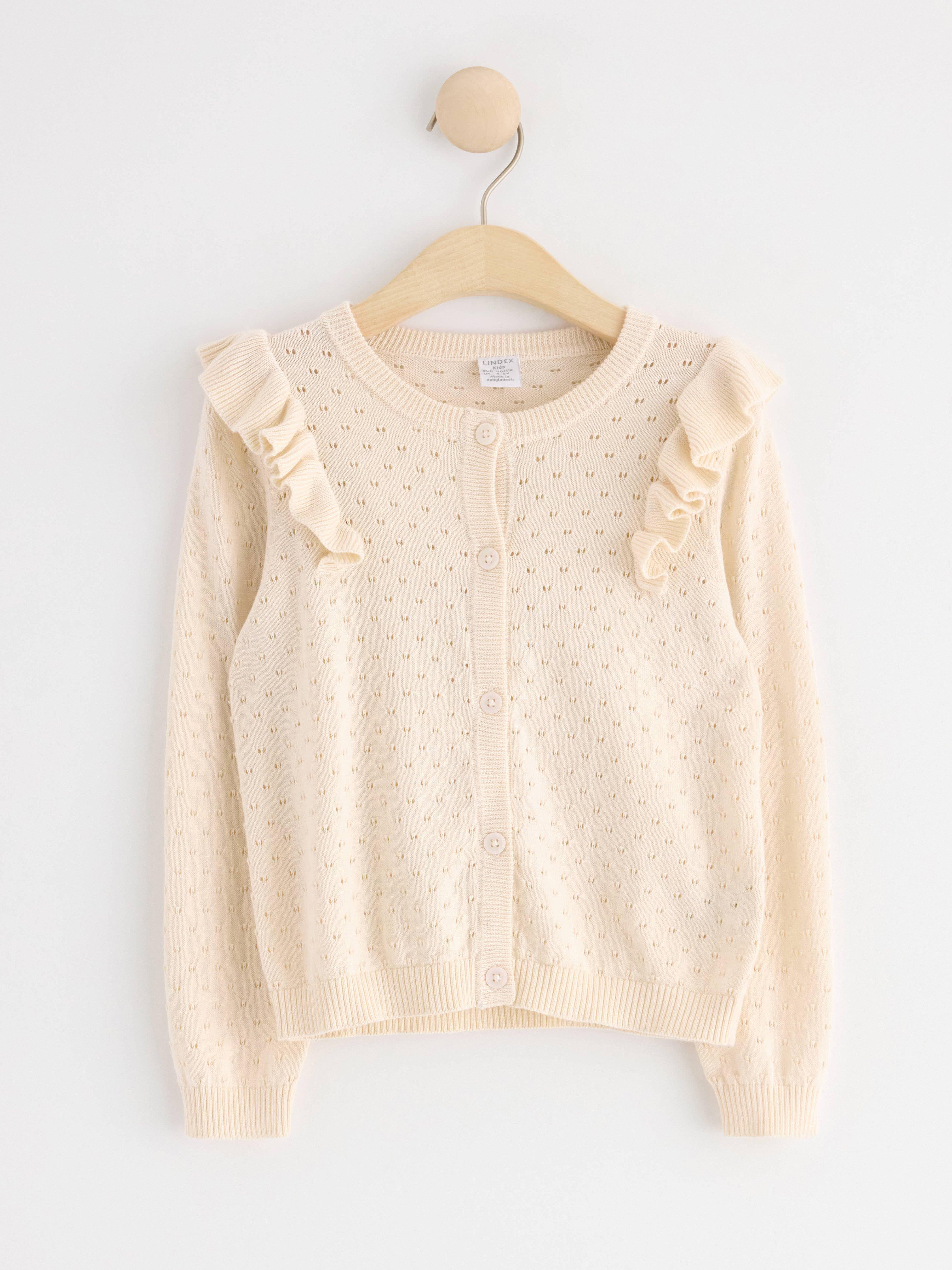 Knitted cardigan with frill Light Dusty White