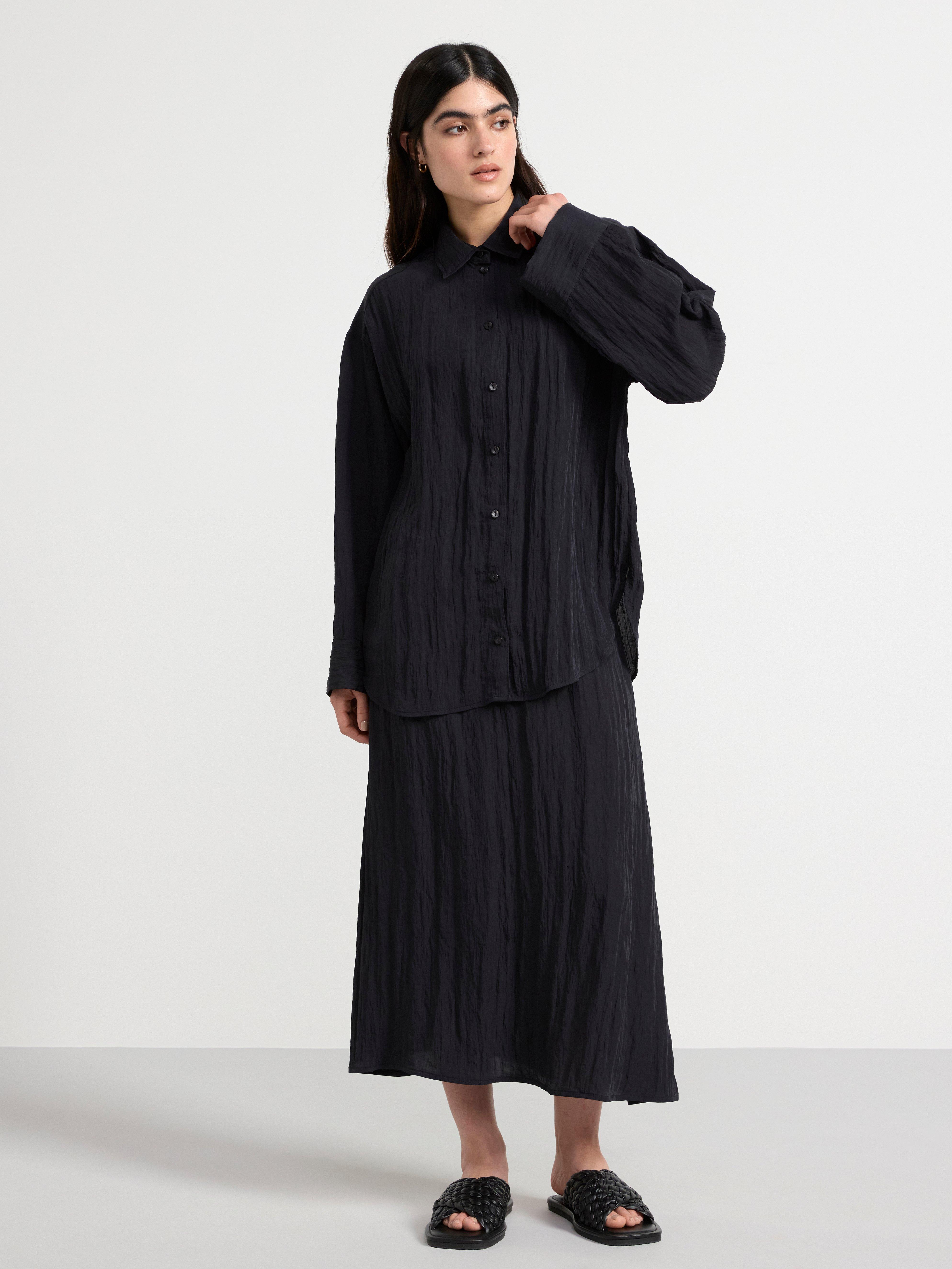 Crinkled long sleeve shirt Black