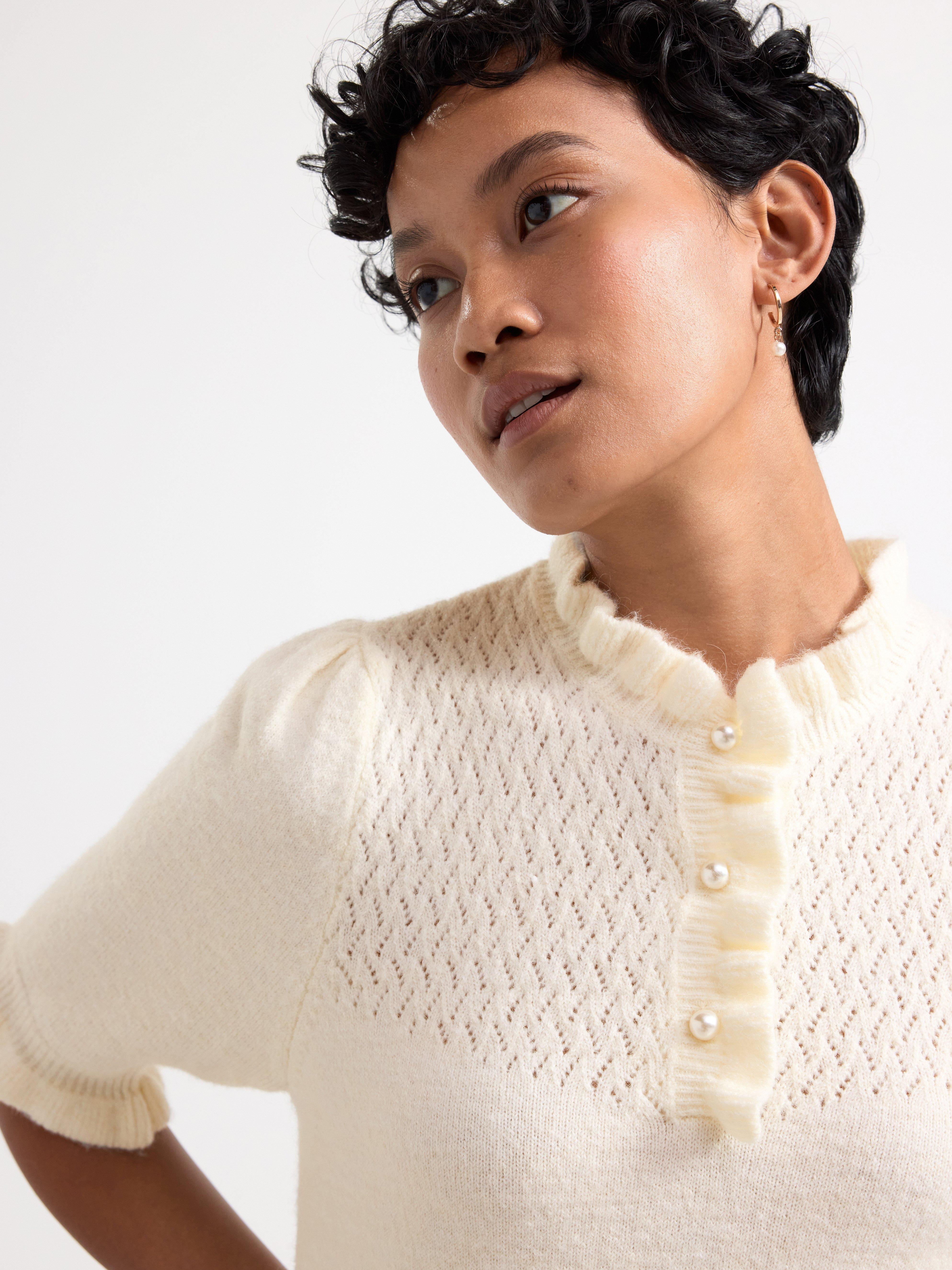 Short sleeve jumper with frills Light Dusty White