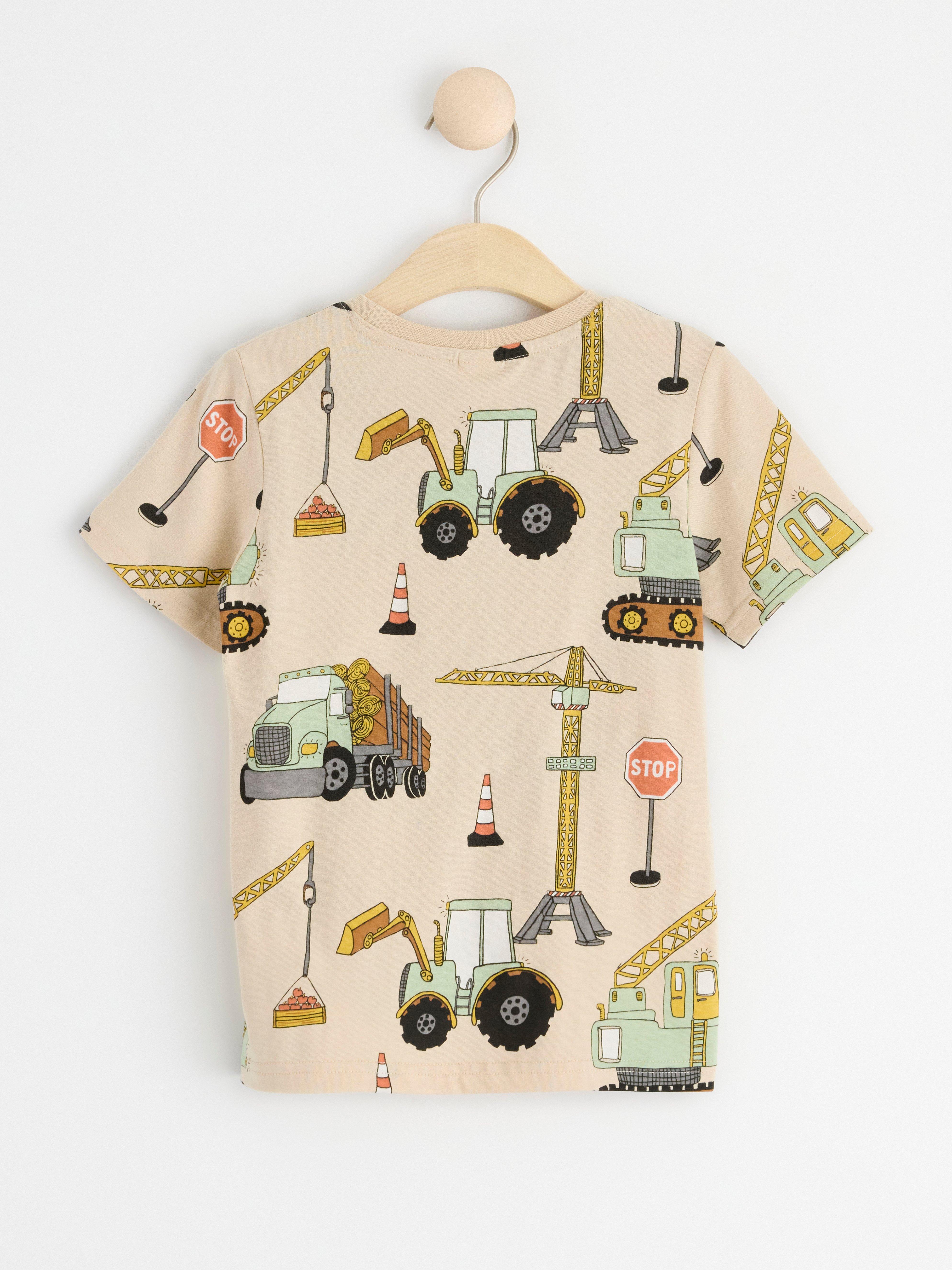 Short sleeve top with working vehicles Light Beige
