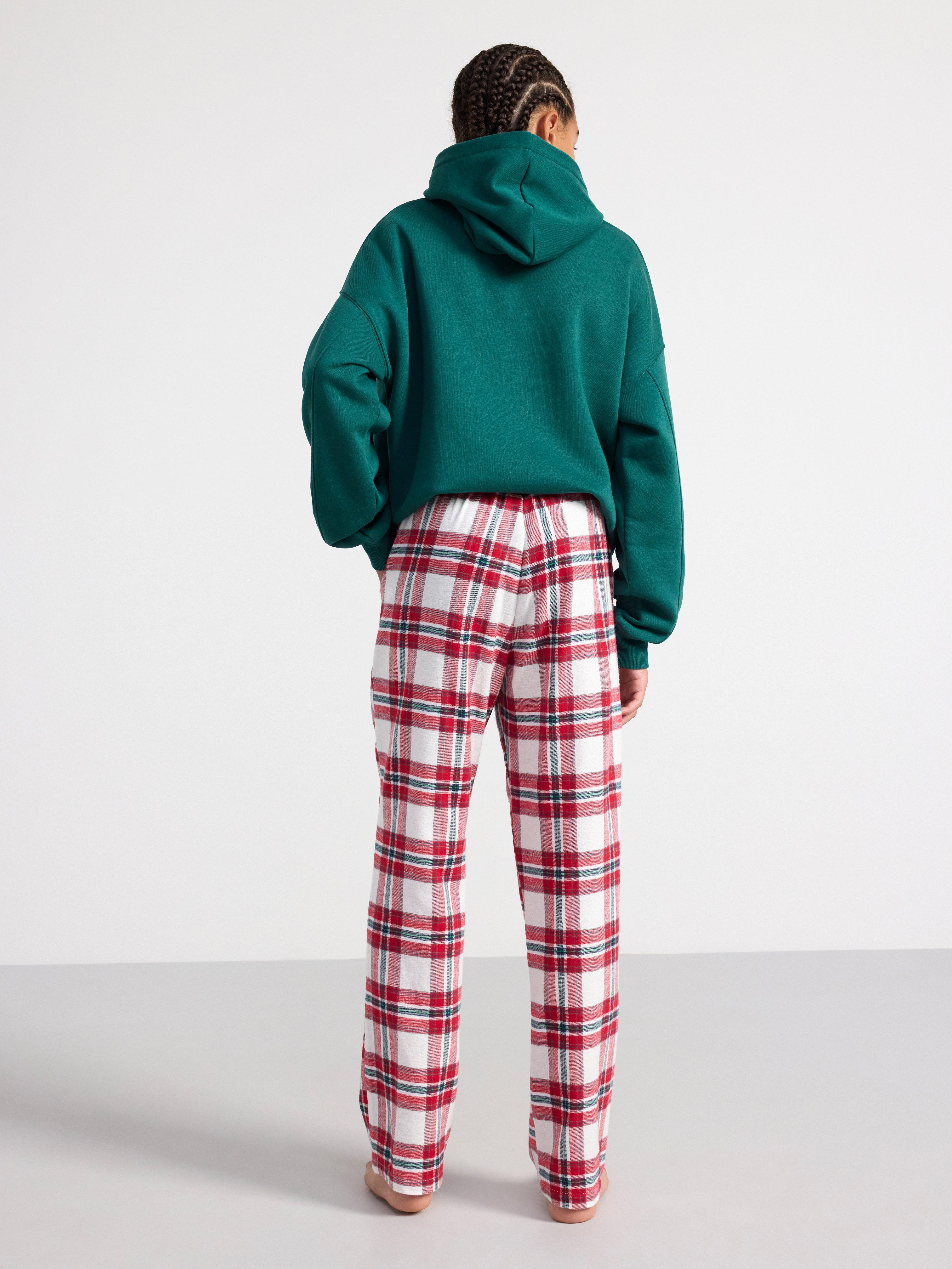 Pyjama trousers in flannel with checked pattern Light Dusty White