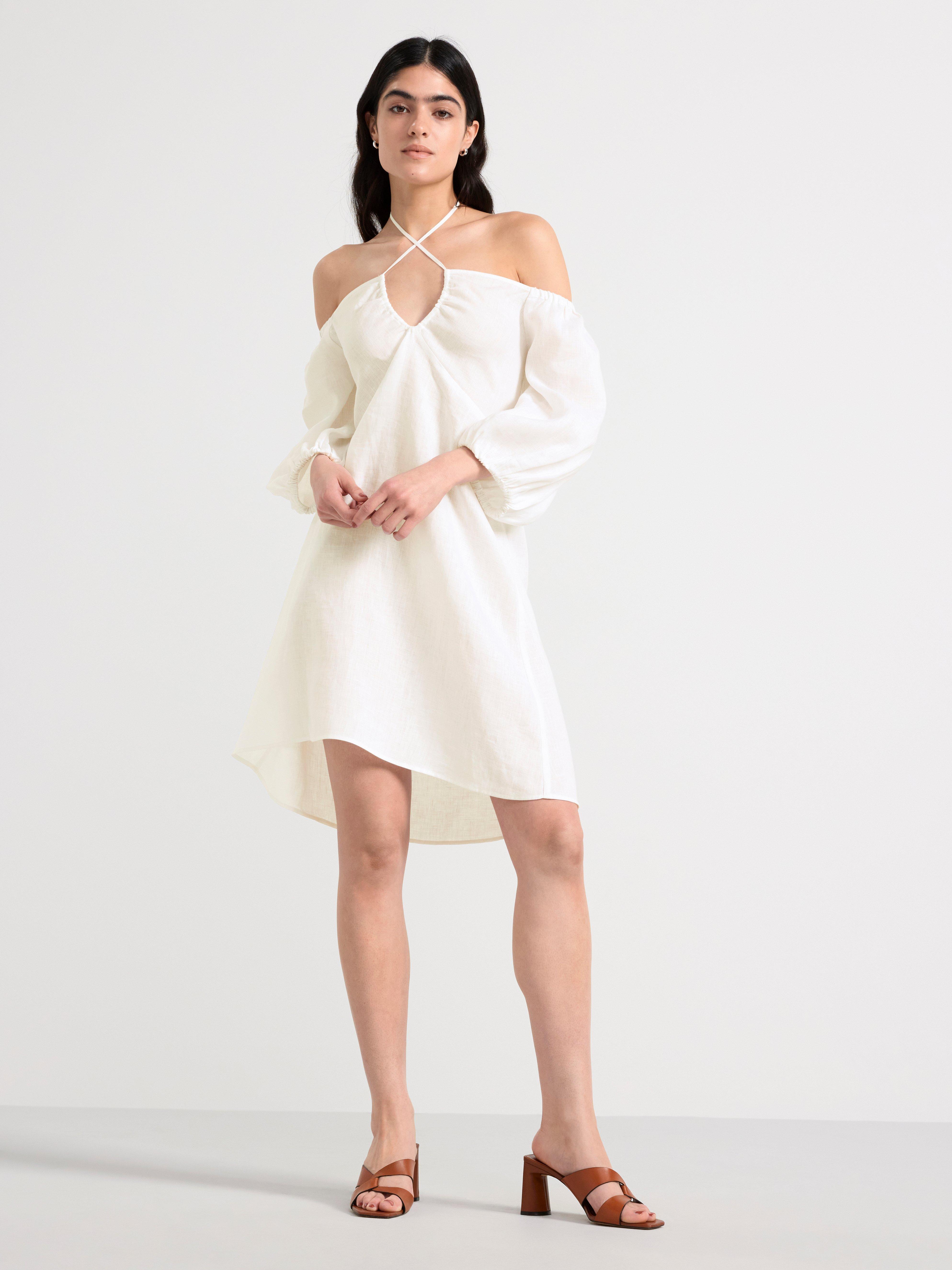 Linen mini dress White