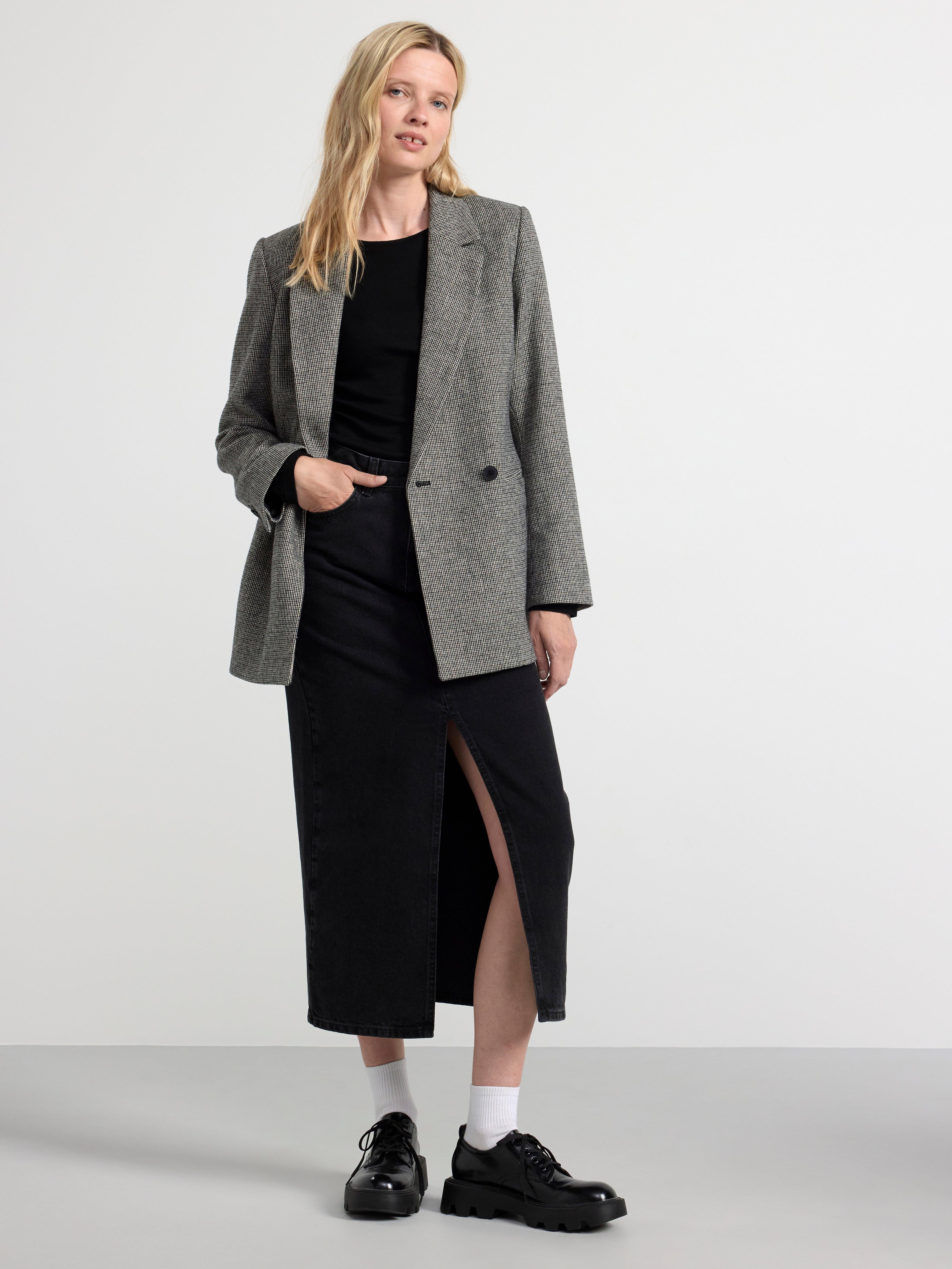 Double button woven blazer Black