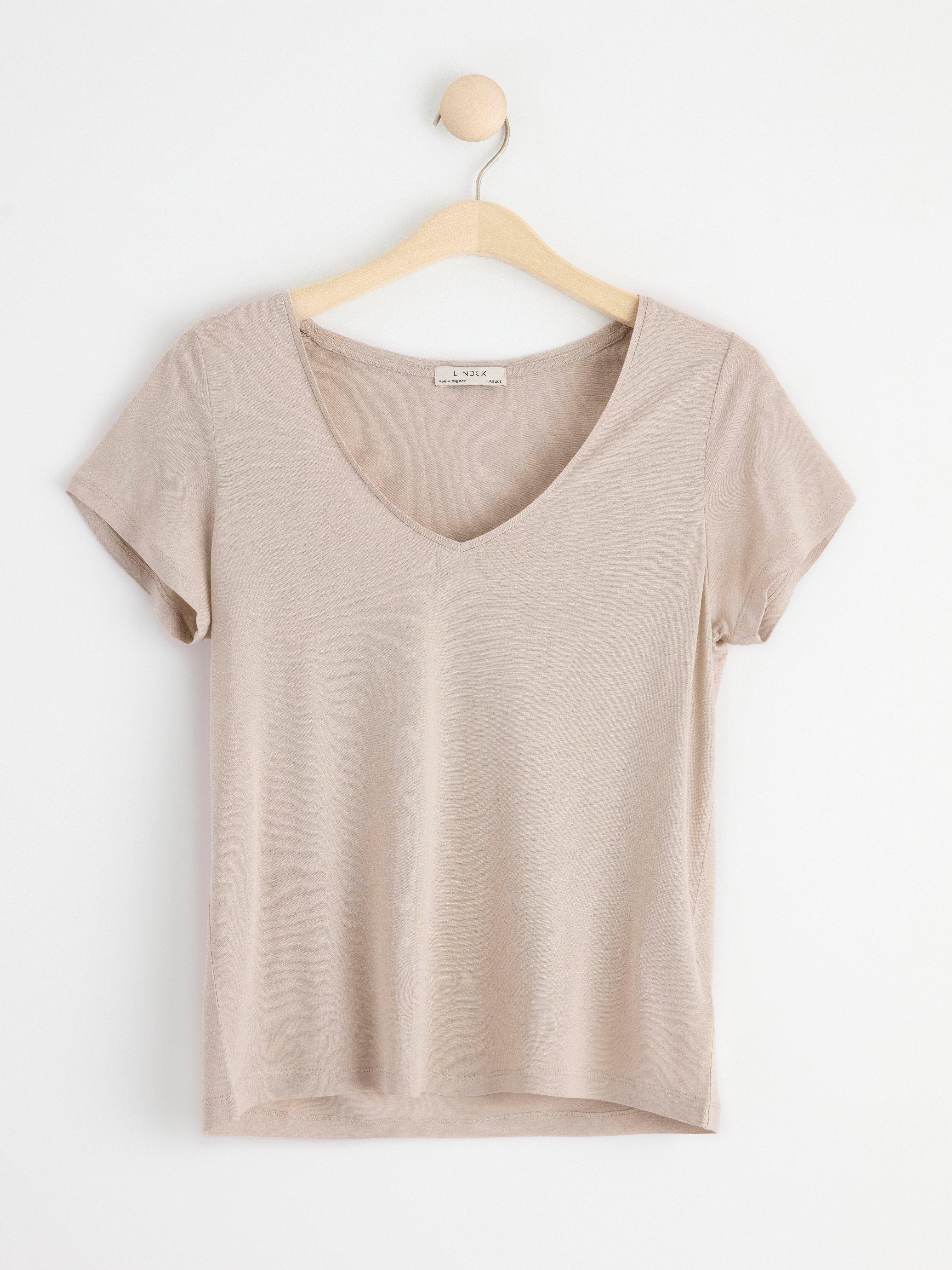 V-neck short sleeve top Light Beige