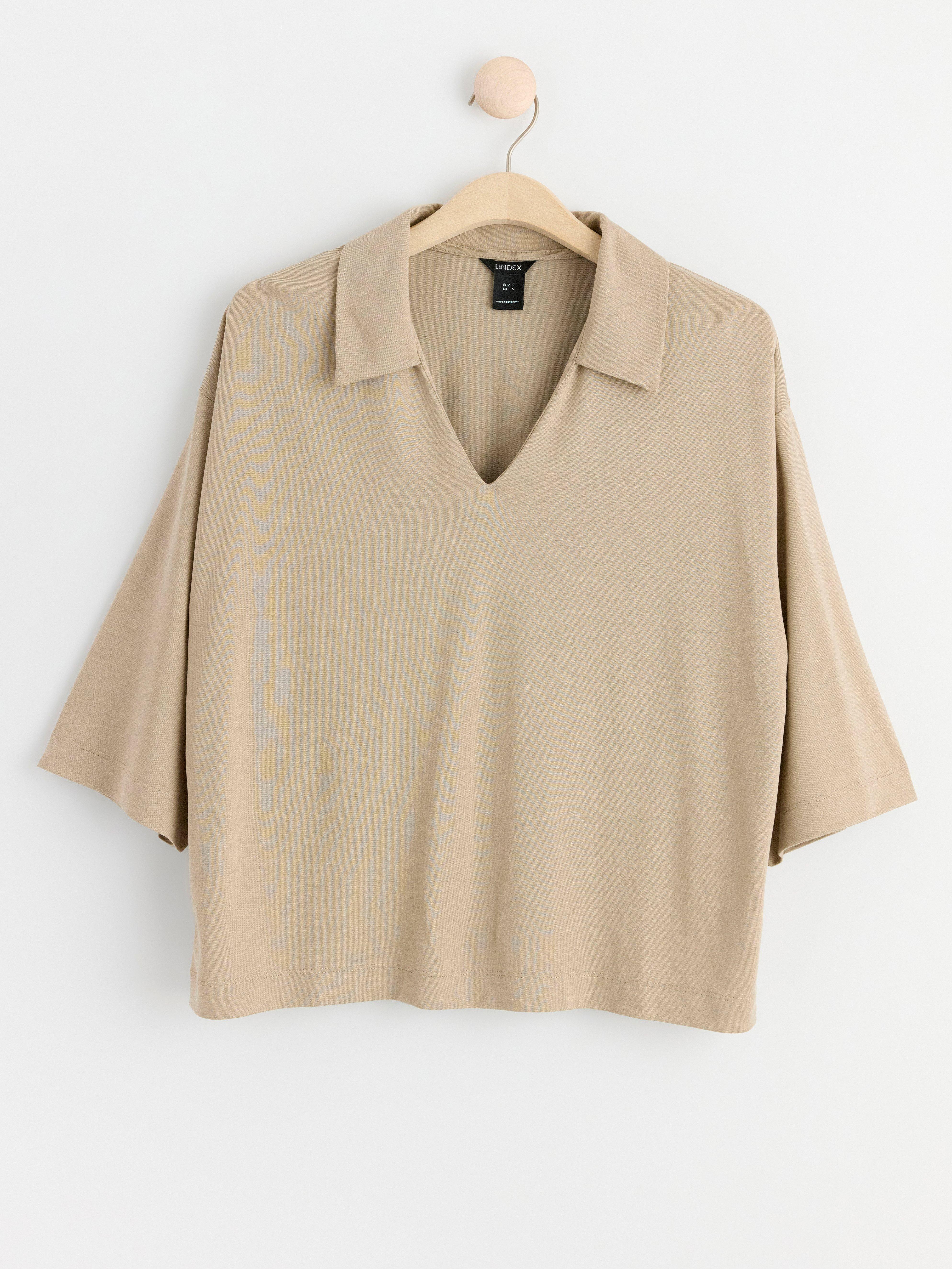 Short sleeve v-neck top Dusty Beige