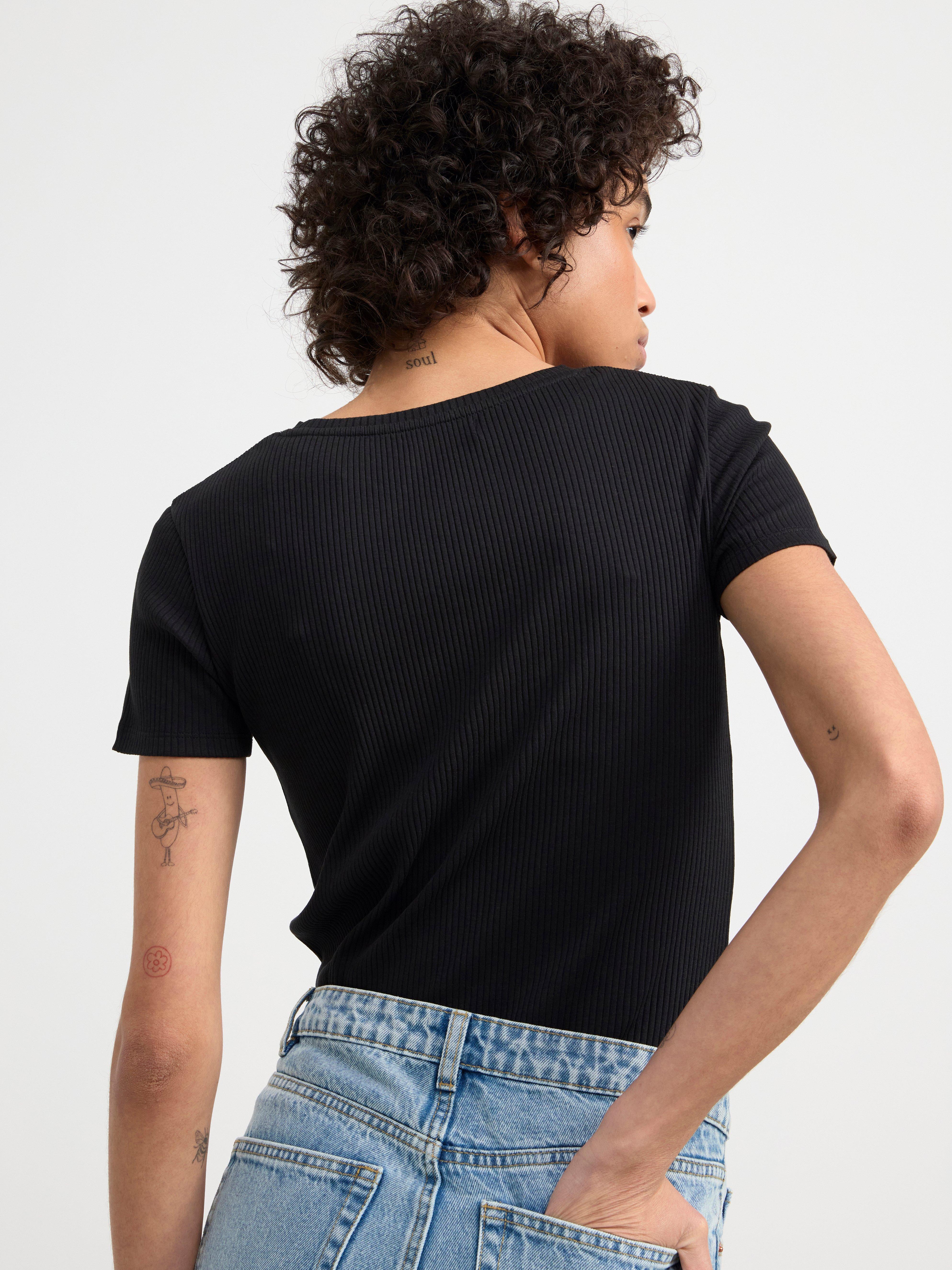 Ribbed short sleeve top Black