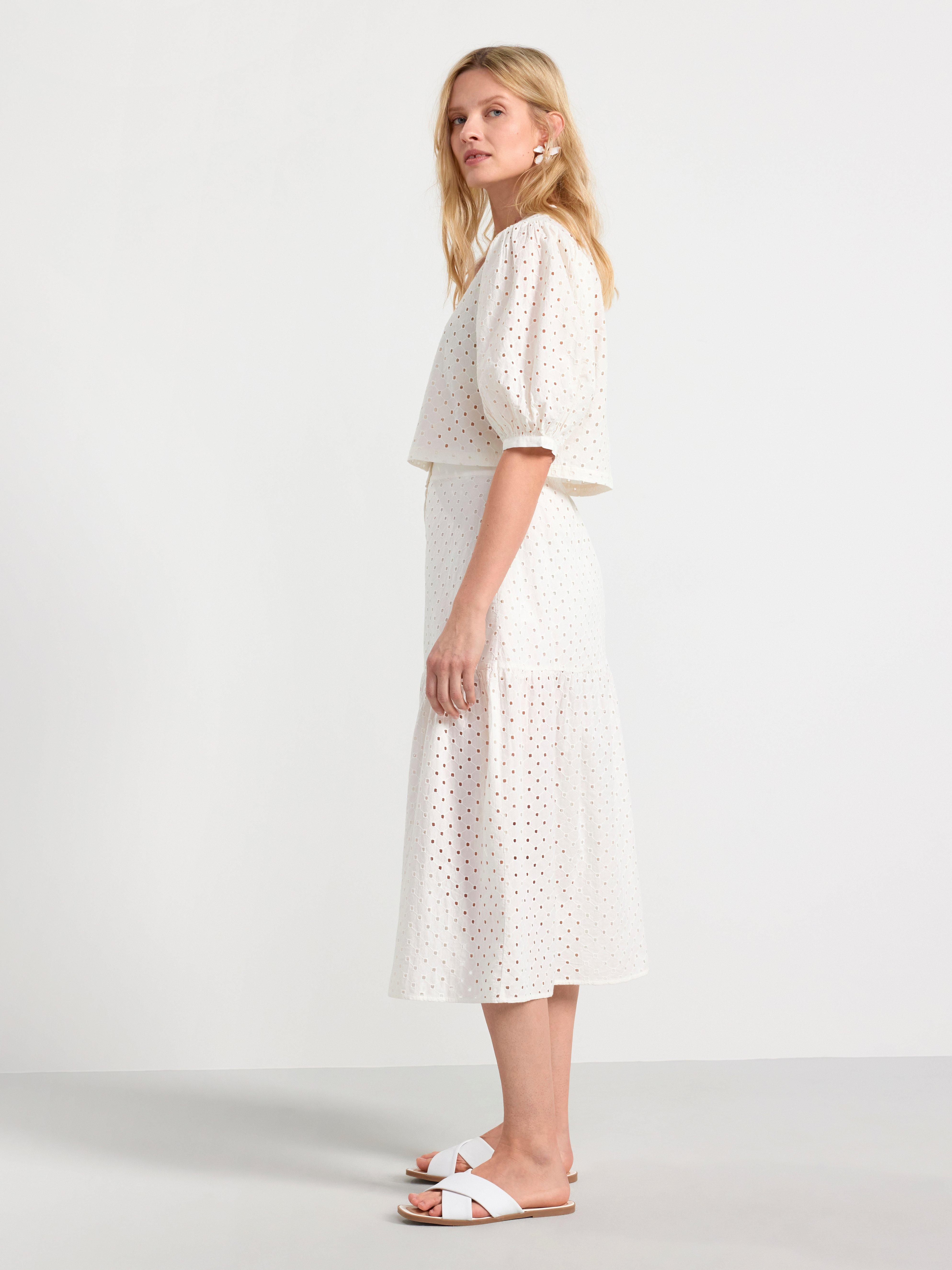 Cropped blouse with puff sleeves Off White