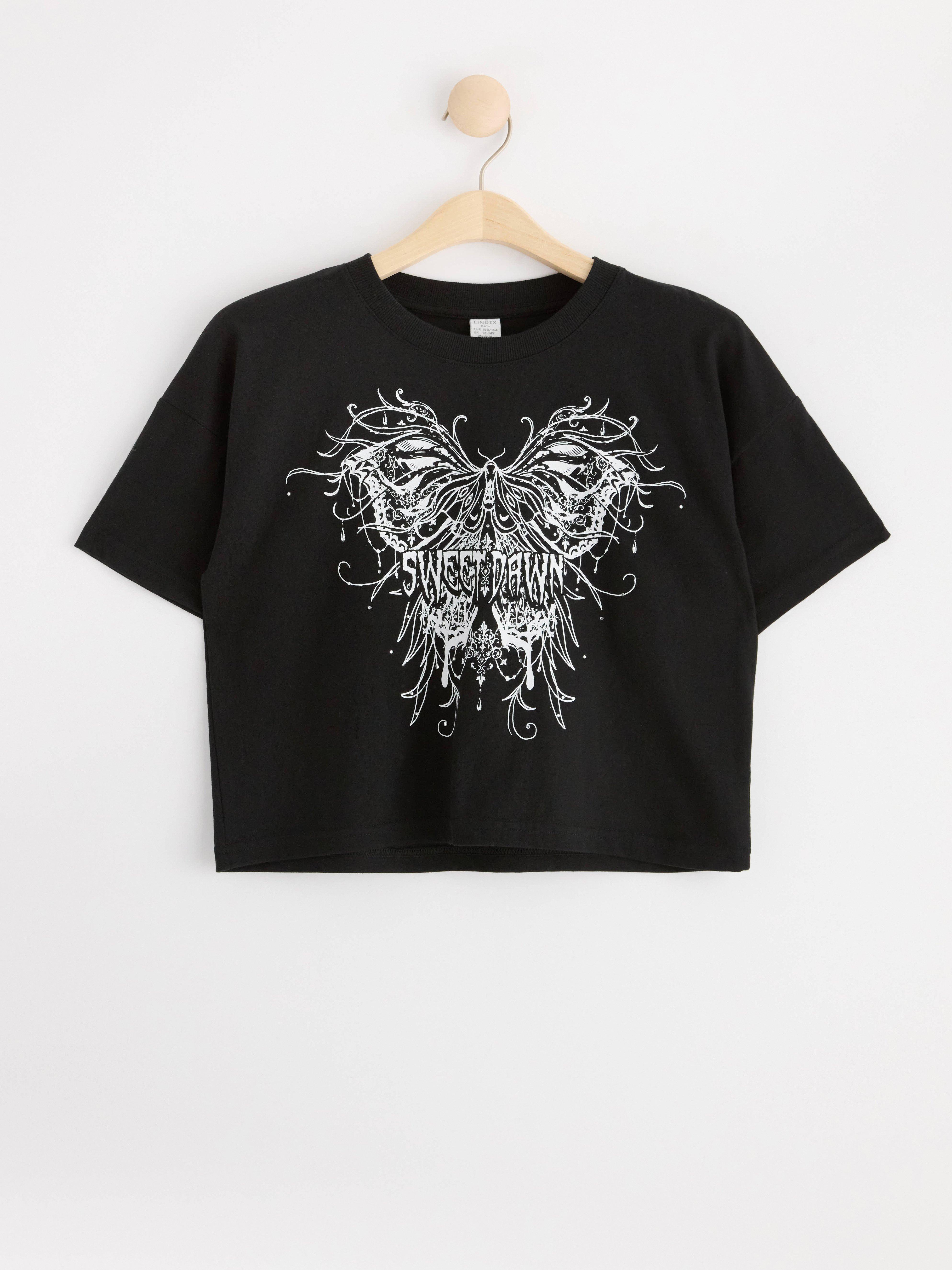 Short sleeve top with butterfly Black