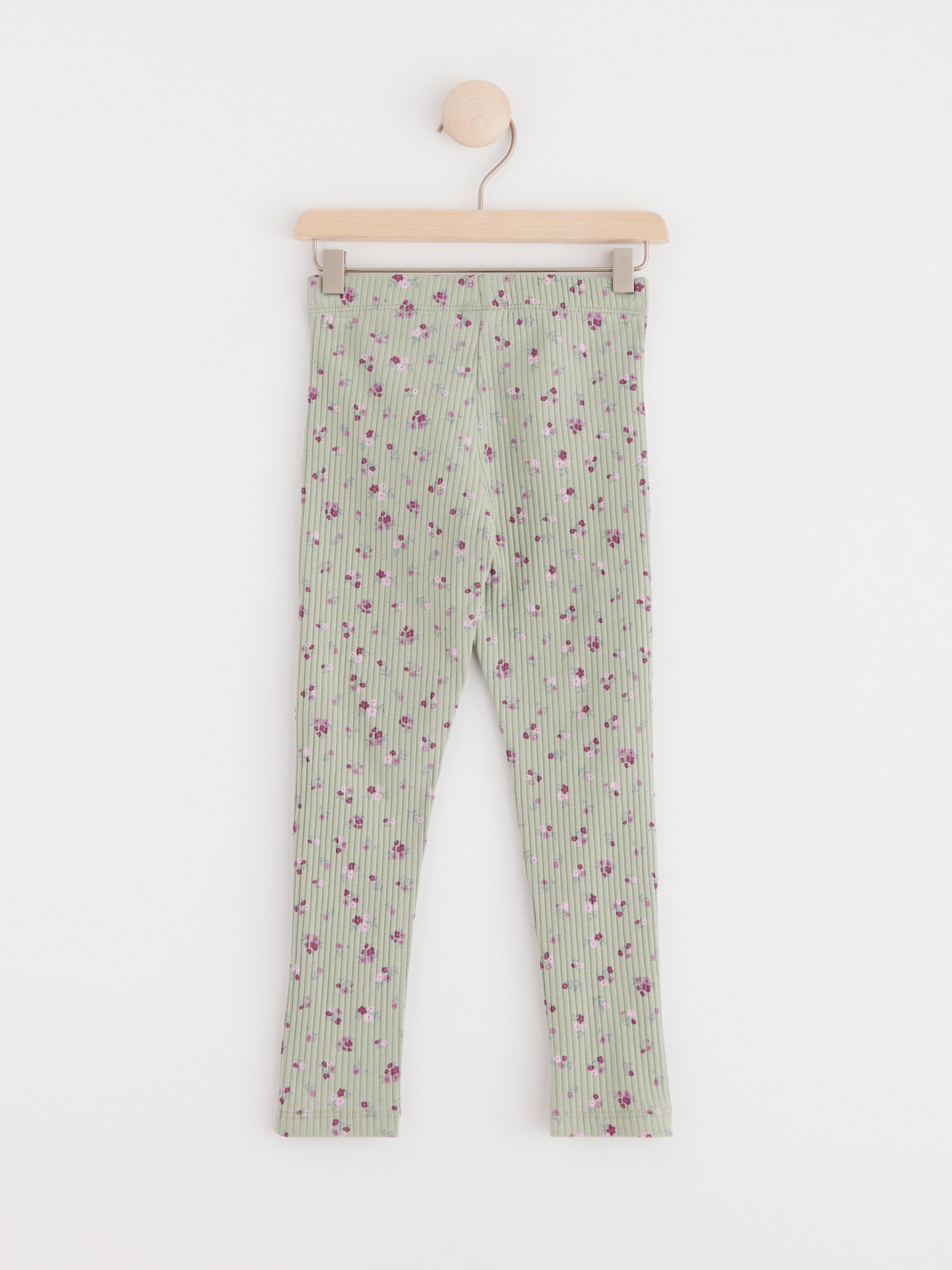 Leggings ribbed with flowers Dusty Green