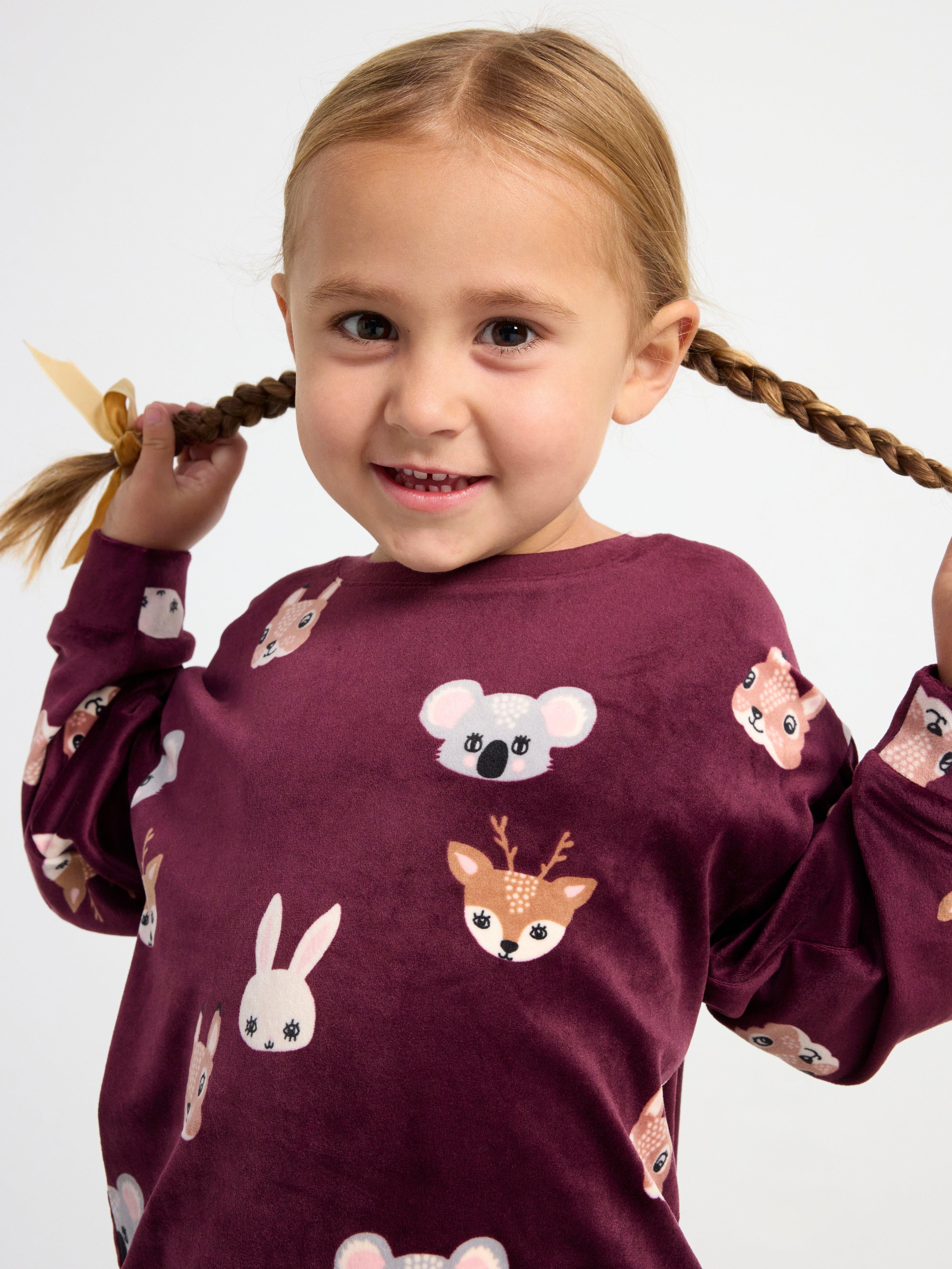 Velour jumper with animals Dark Lilac