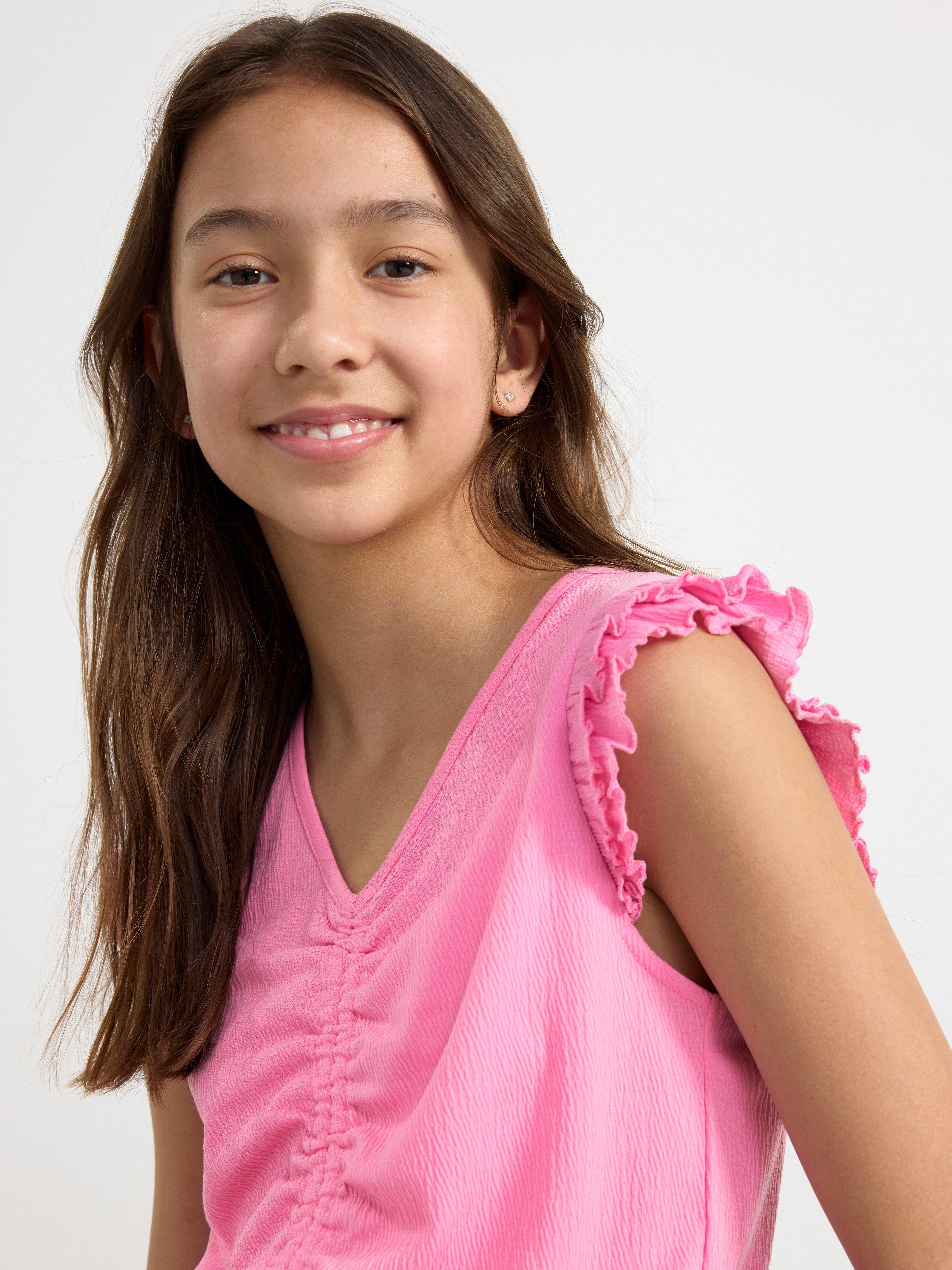 Cropped top with frill sleeves Light Pink